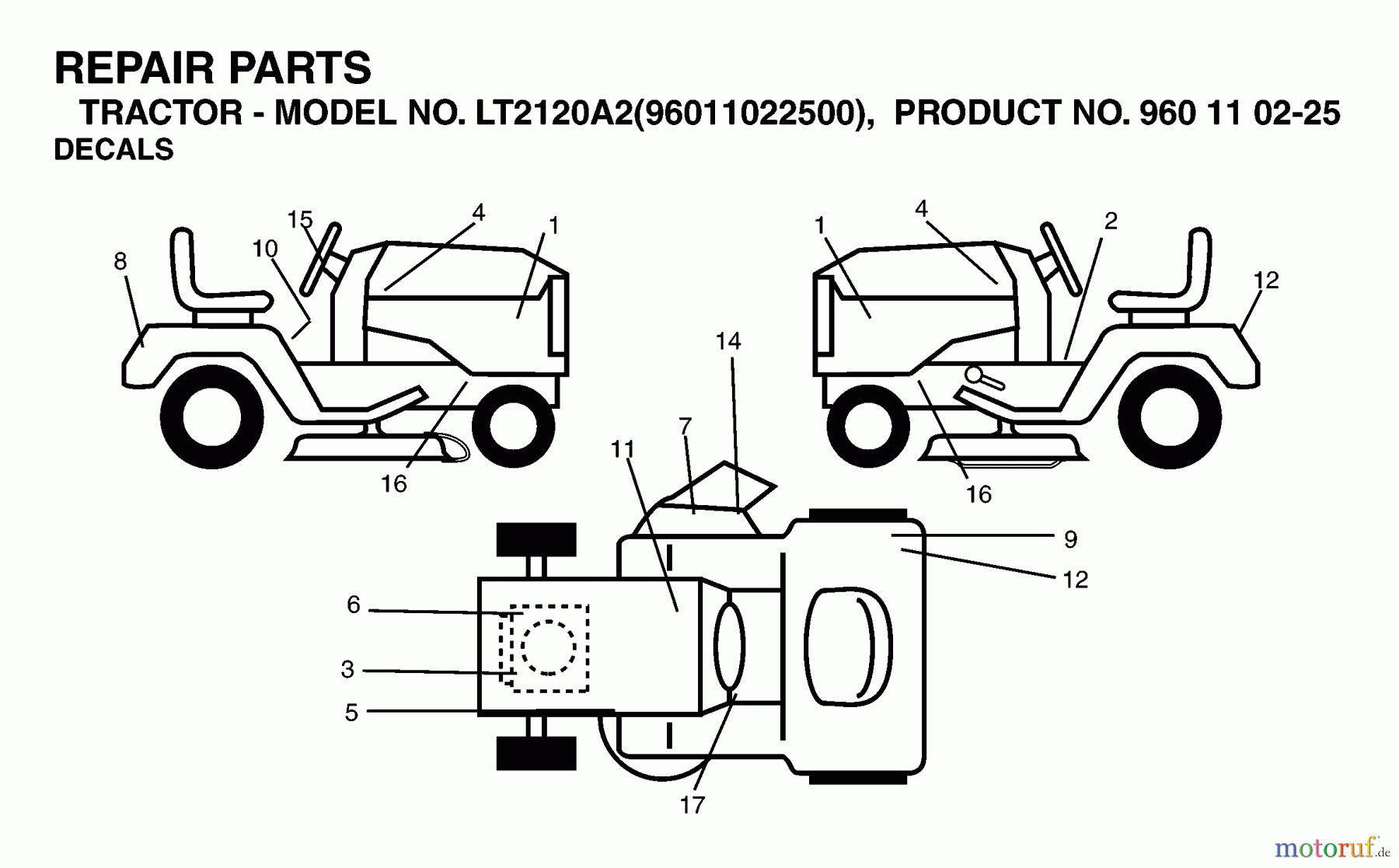 Jonsered Rasen und Garten Traktoren LT2120 A2 (96011022500) - Jonsered Lawn & Garden Tractor (2006-03) DECALS