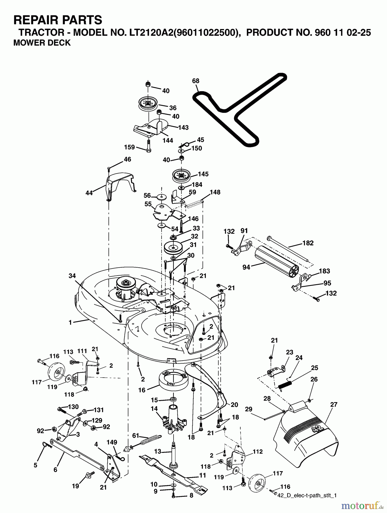 Jonsered Rasen und Garten Traktoren LT2120 A2 (96011022500) - Jonsered Lawn & Garden Tractor (2006-03) MOWER DECK / CUTTING DECK
