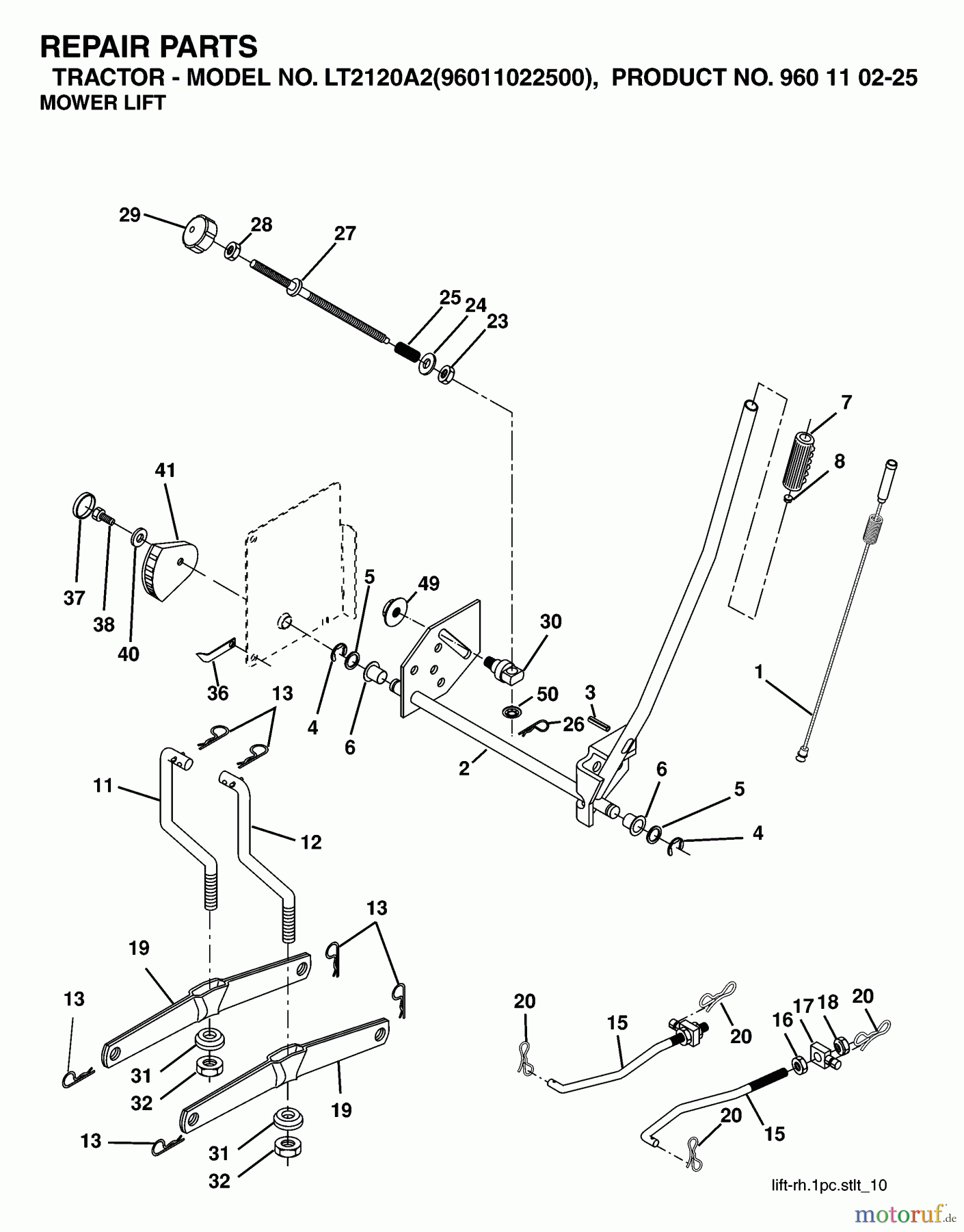 Jonsered Rasen und Garten Traktoren LT2120 A2 (96011022500) - Jonsered Lawn & Garden Tractor (2006-03) MOWER LIFT / DECK LIFT