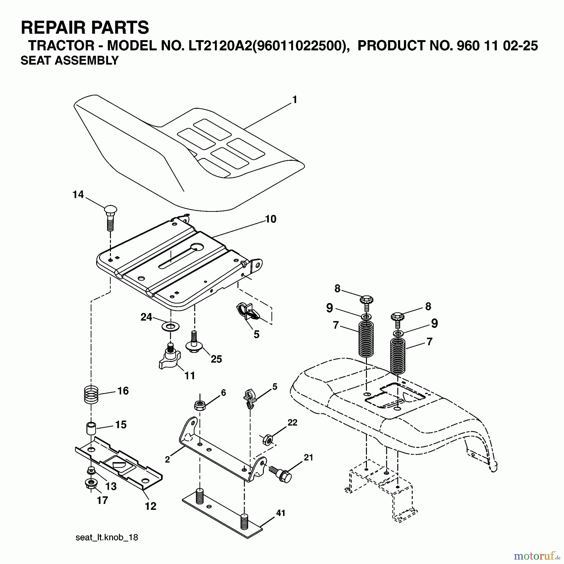 Jonsered Rasen und Garten Traktoren LT2120 A2 (96011022500) - Jonsered Lawn & Garden Tractor (2006-03) SEAT