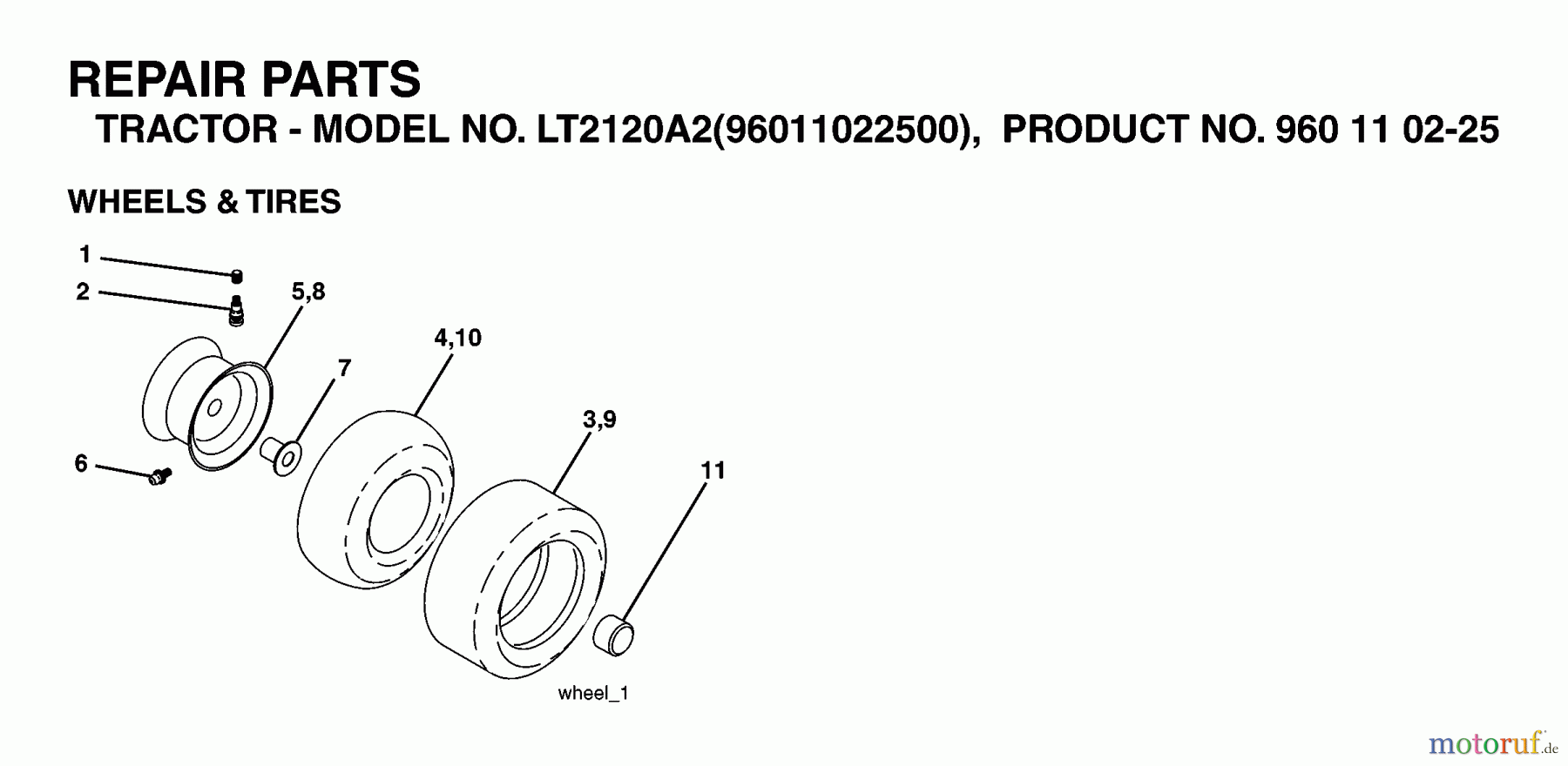  Jonsered Rasen  und Garten Traktoren LT2120 A2 (96011022500) - Jonsered Lawn & Garden Tractor (2006-03) WHEELS TIRES