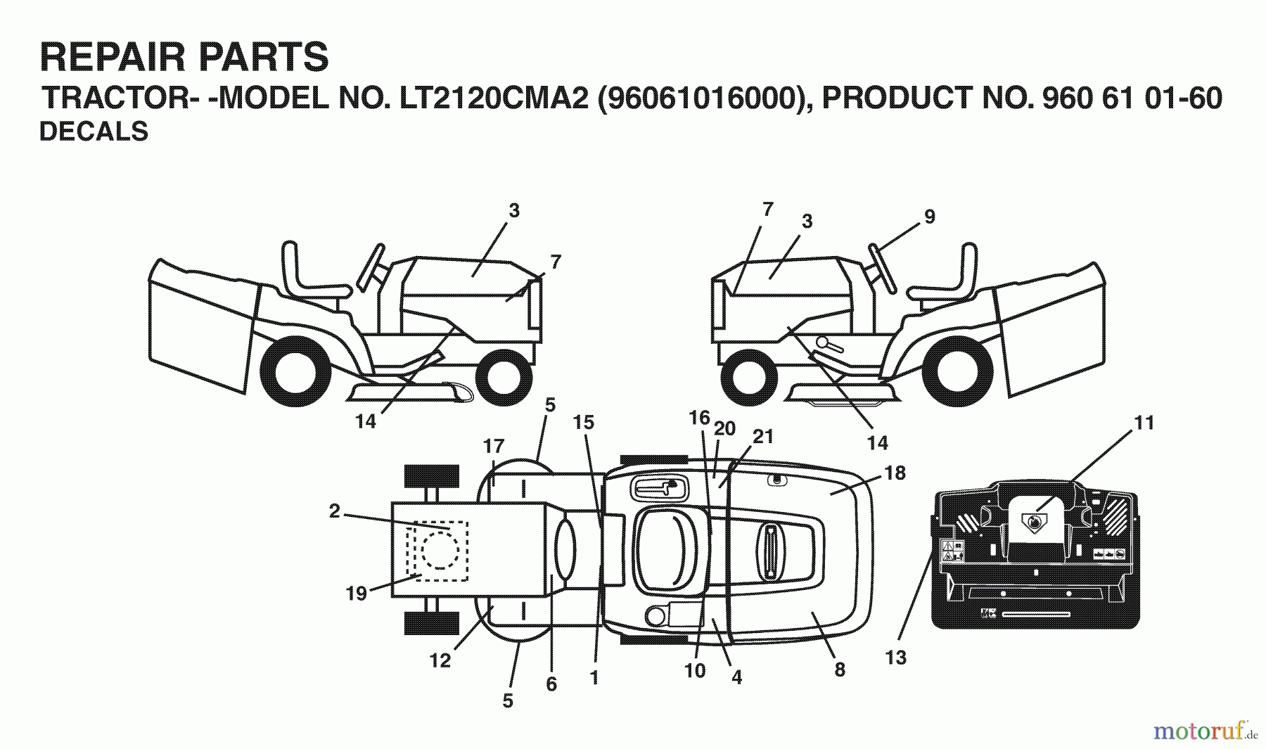 Jonsered Rasen und Garten Traktoren LT2120 CMA2 (96061016000) - Jonsered Lawn & Garden Tractor (2006-03) DECALS