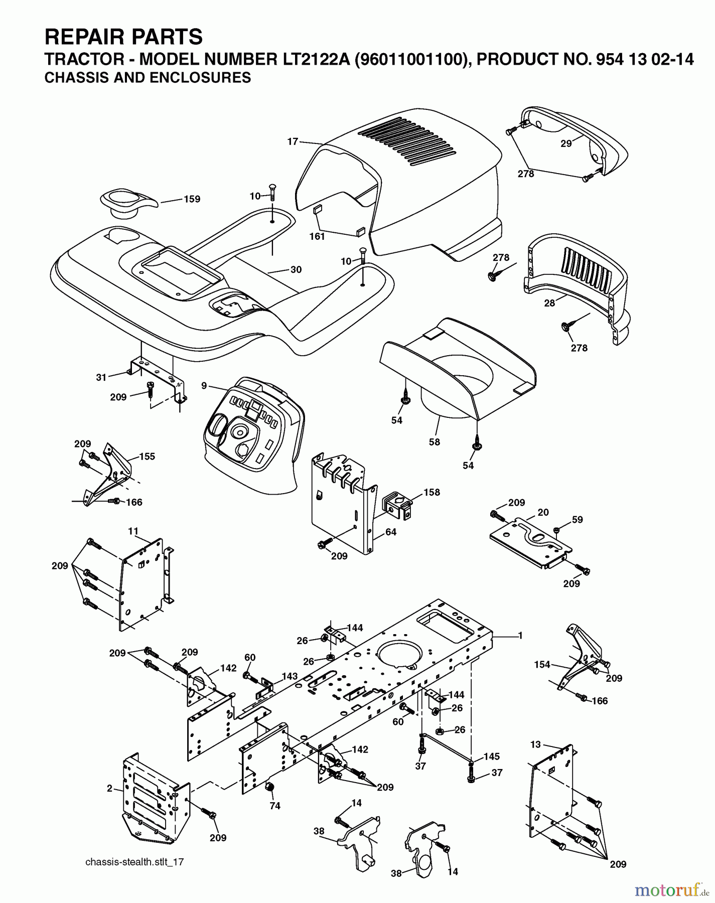 Jonsered Rasen und Garten Traktoren LT2122 A (96011001100) - Jonsered Lawn & Garden Tractor (2005-01) CHASSIS ENCLOSURES