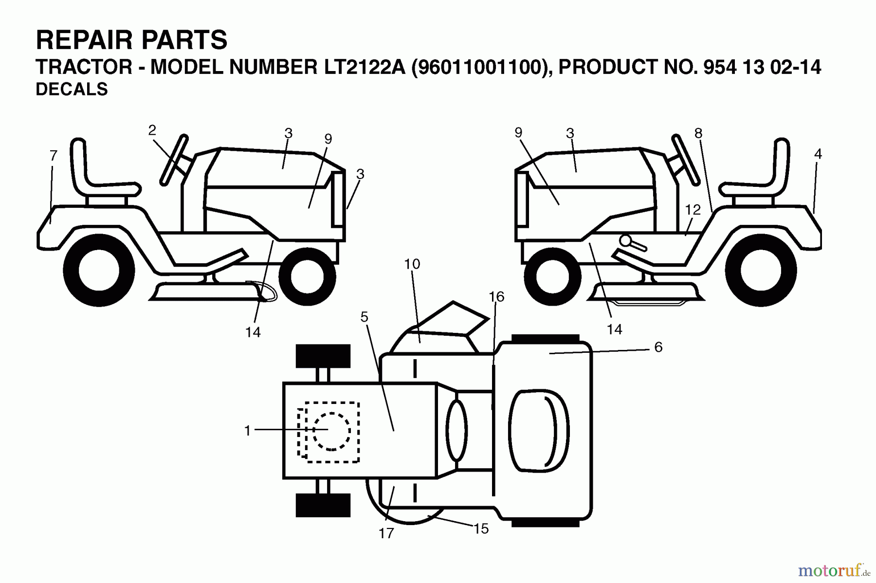 Jonsered Rasen  und Garten Traktoren LT2122 A (96011001100) - Jonsered Lawn & Garden Tractor (2005-01) DECALS