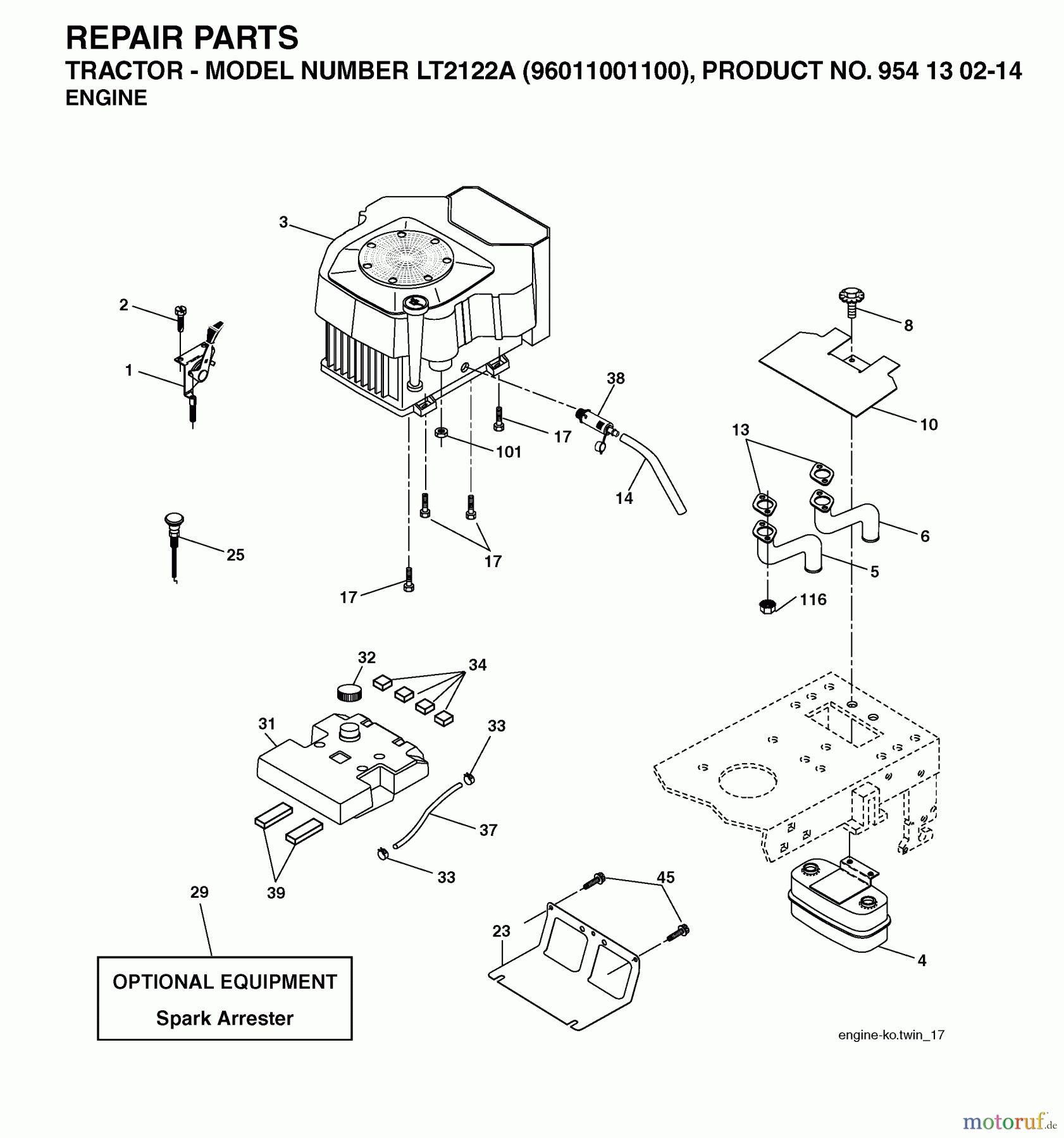 Jonsered Rasen und Garten Traktoren LT2122 A (96011001100) - Jonsered Lawn & Garden Tractor (2005-01) ENGINE