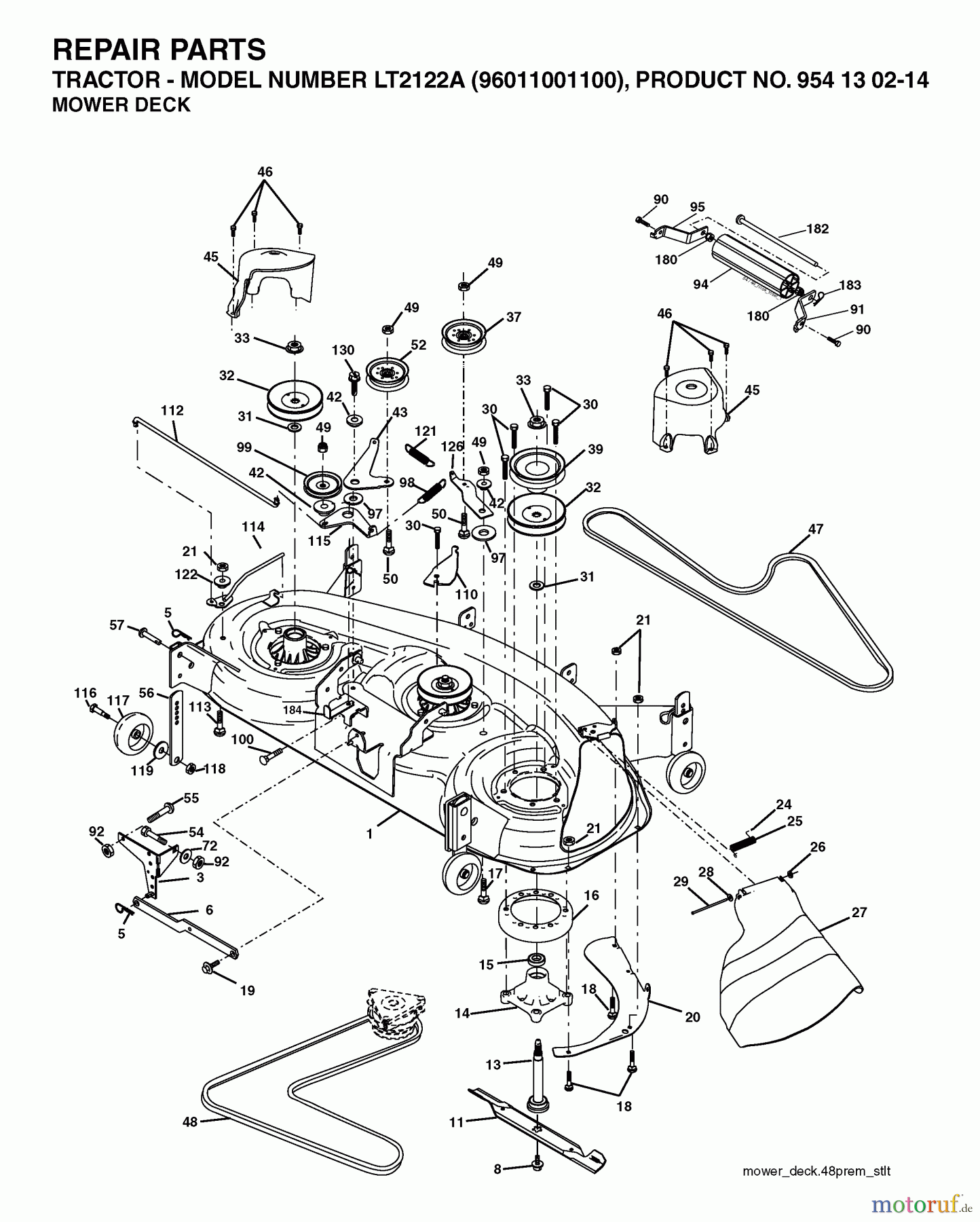 Jonsered Rasen und Garten Traktoren LT2122 A (96011001100) - Jonsered Lawn & Garden Tractor (2005-01) MOWER DECK / CUTTING DECK