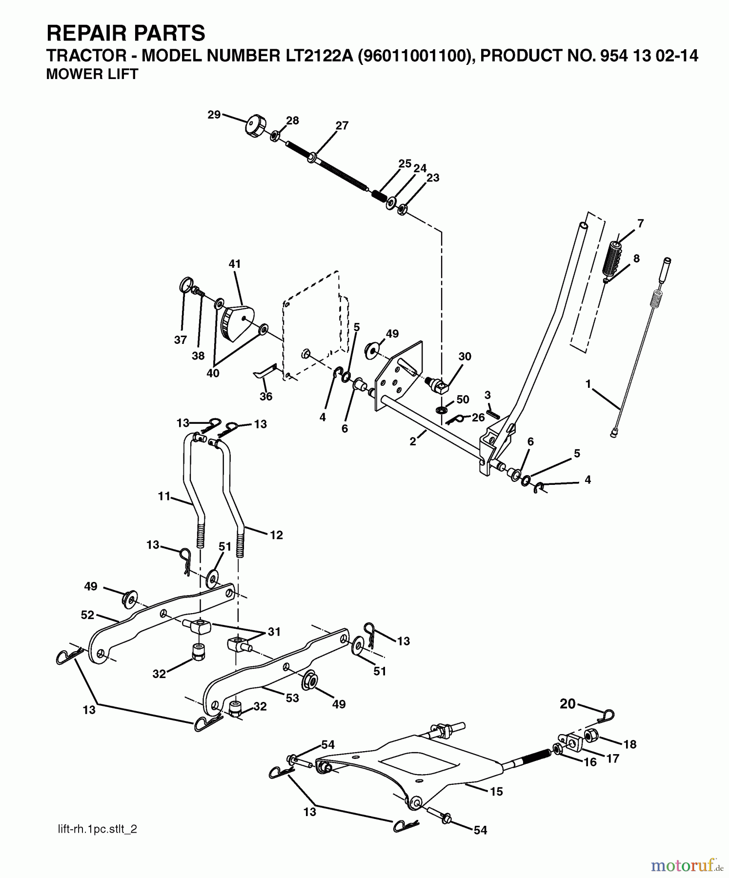 Jonsered Rasen und Garten Traktoren LT2122 A (96011001100) - Jonsered Lawn & Garden Tractor (2005-01) MOWER LIFT / DECK LIFT