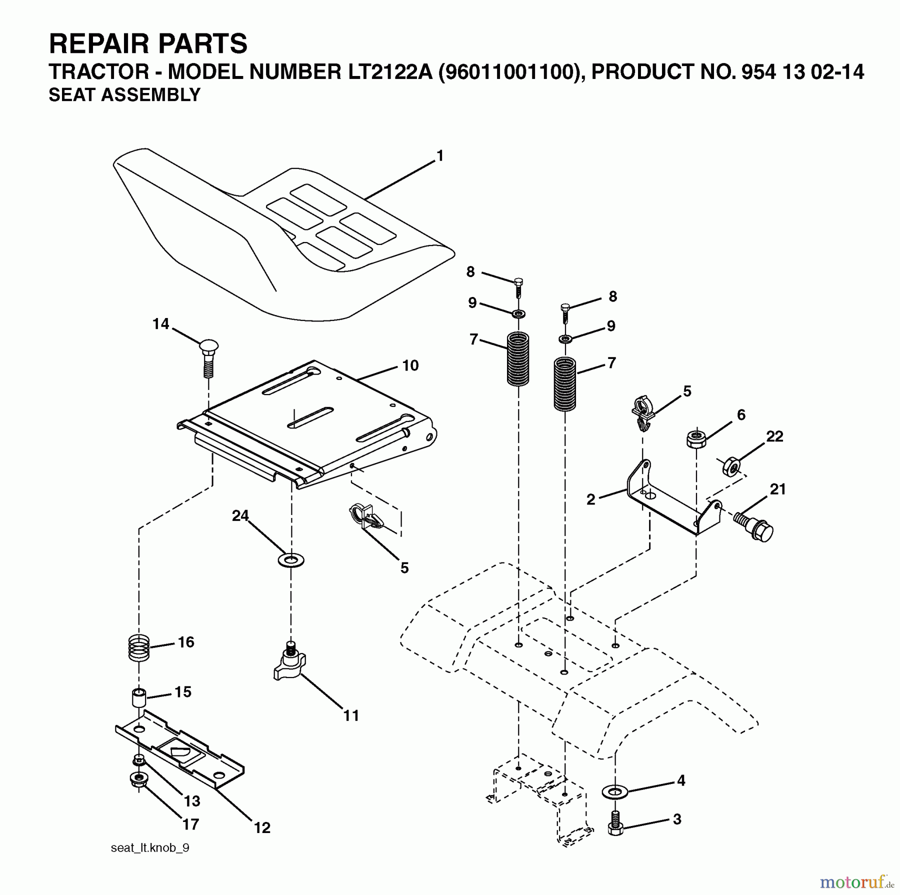 Jonsered Rasen und Garten Traktoren LT2122 A (96011001100) - Jonsered Lawn & Garden Tractor (2005-01) SEAT