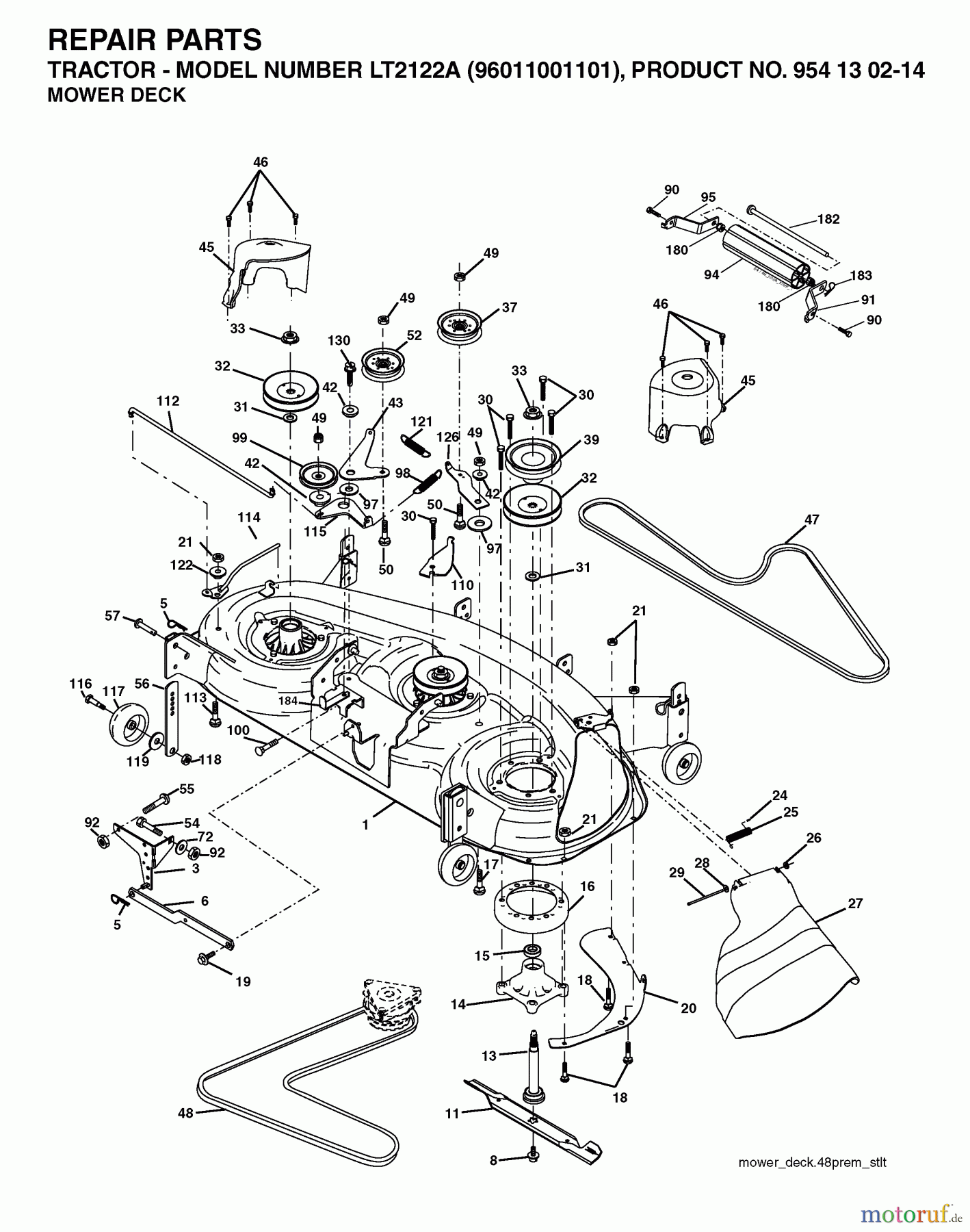 Jonsered Rasen und Garten Traktoren LT2122 A (96011001101) - Jonsered Lawn & Garden Tractor (2005-05) MOWER DECK / CUTTING DECK