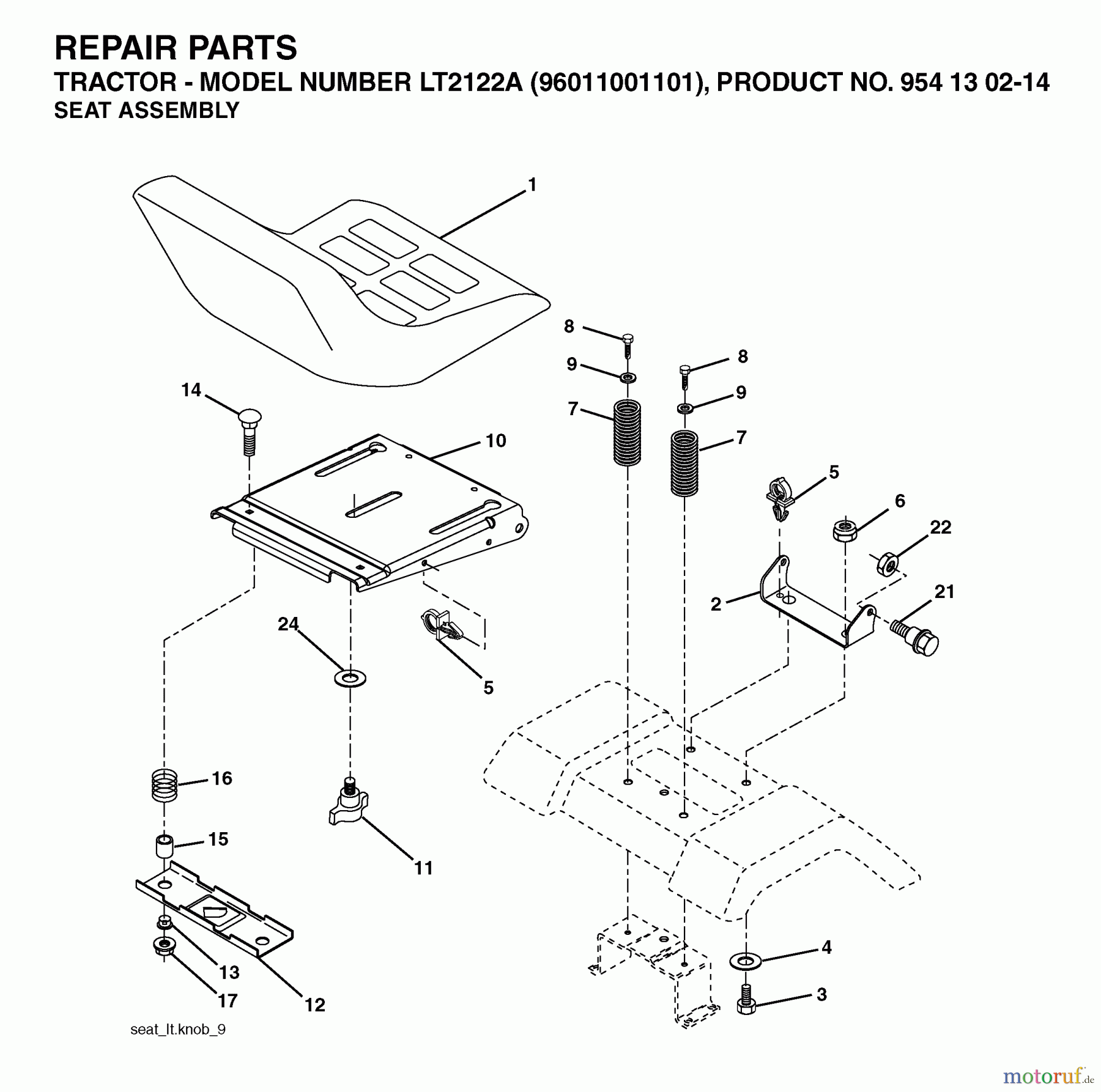 Jonsered Rasen und Garten Traktoren LT2122 A (96011001101) - Jonsered Lawn & Garden Tractor (2005-05) SEAT