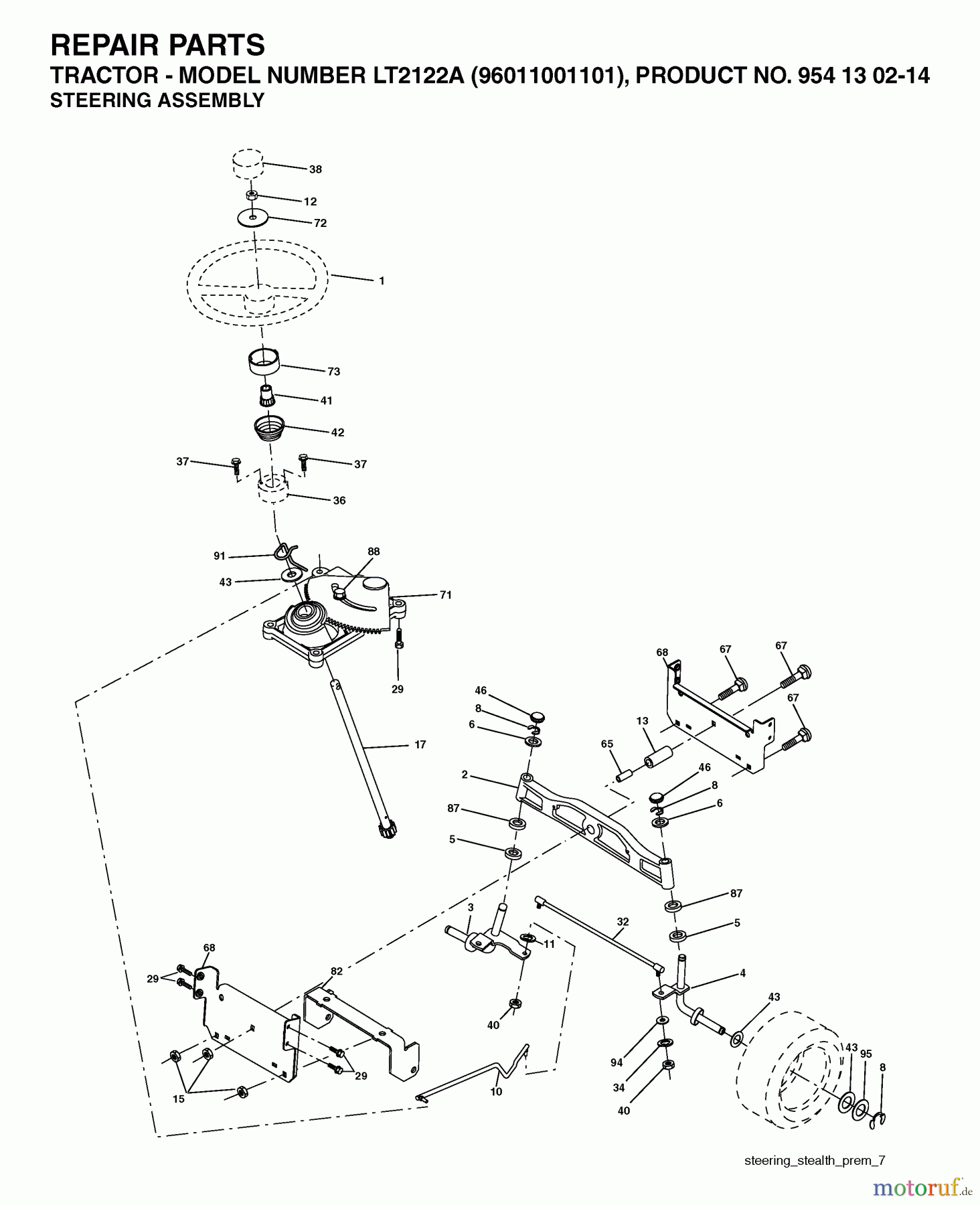 Jonsered Rasen und Garten Traktoren LT2122 A (96011001101) - Jonsered Lawn & Garden Tractor (2005-05) STEERING