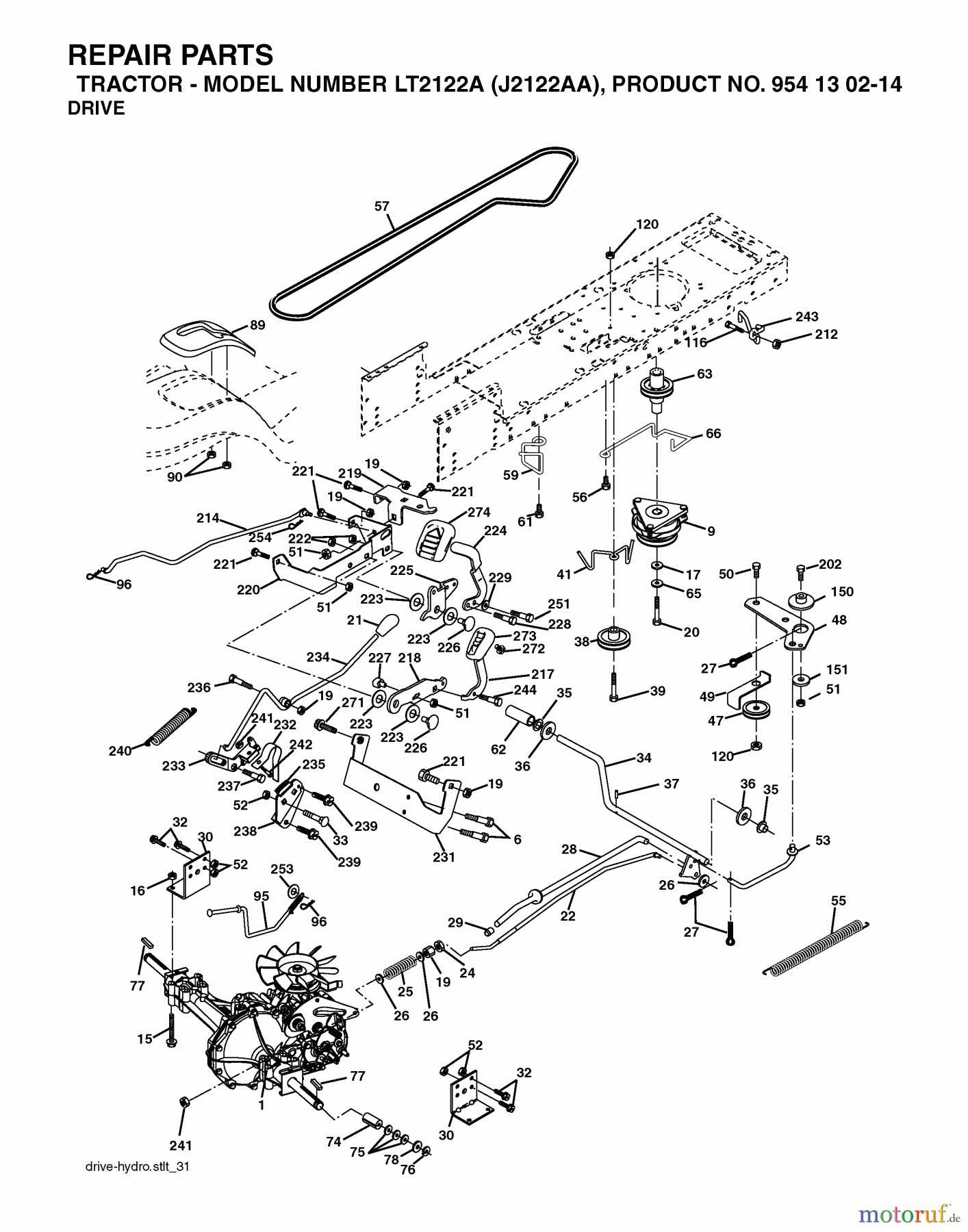 Jonsered Rasen und Garten Traktoren LT2122 A (J2122AA, 954130214) - Jonsered Lawn & Garden Tractor (2004-01) DRIVE