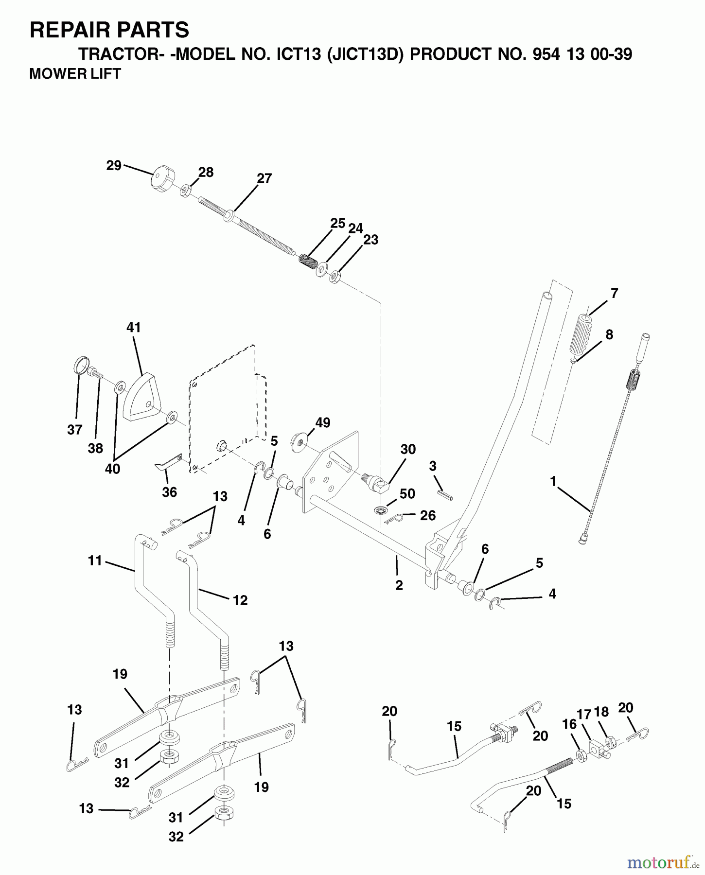 Jonsered Rasen und Garten Traktoren ICT13 (JICT13D, 954130039) - Jonsered Lawn & Garden Tractor (2001-01) MOWER LIFT / DECK LIFT