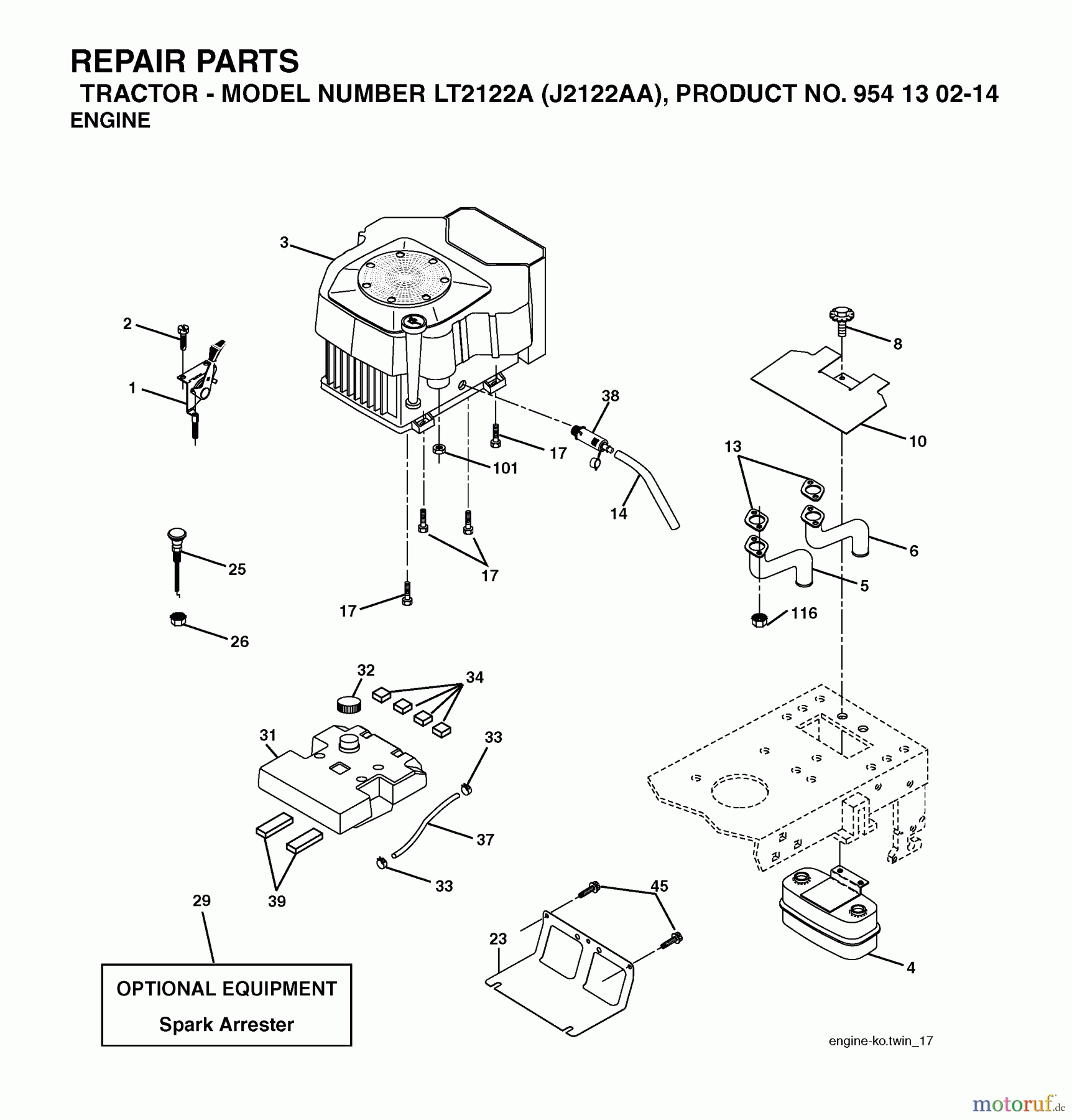  Jonsered Rasen  und Garten Traktoren LT2122 A (J2122AA, 954130214) - Jonsered Lawn & Garden Tractor (2004-01) ENGINE