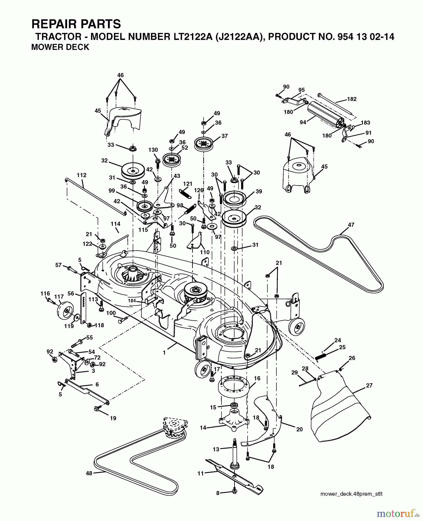 Jonsered Rasen und Garten Traktoren LT2122 A (J2122AA, 954130214) - Jonsered Lawn & Garden Tractor (2004-01) MOWER DECK / CUTTING DECK