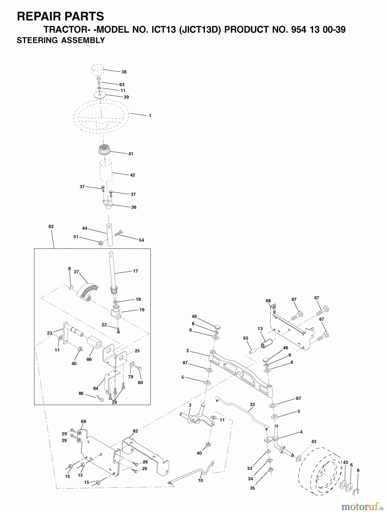  Jonsered Rasen  und Garten Traktoren ICT13 (JICT13D, 954130039) - Jonsered Lawn & Garden Tractor (2001-01) STEERING