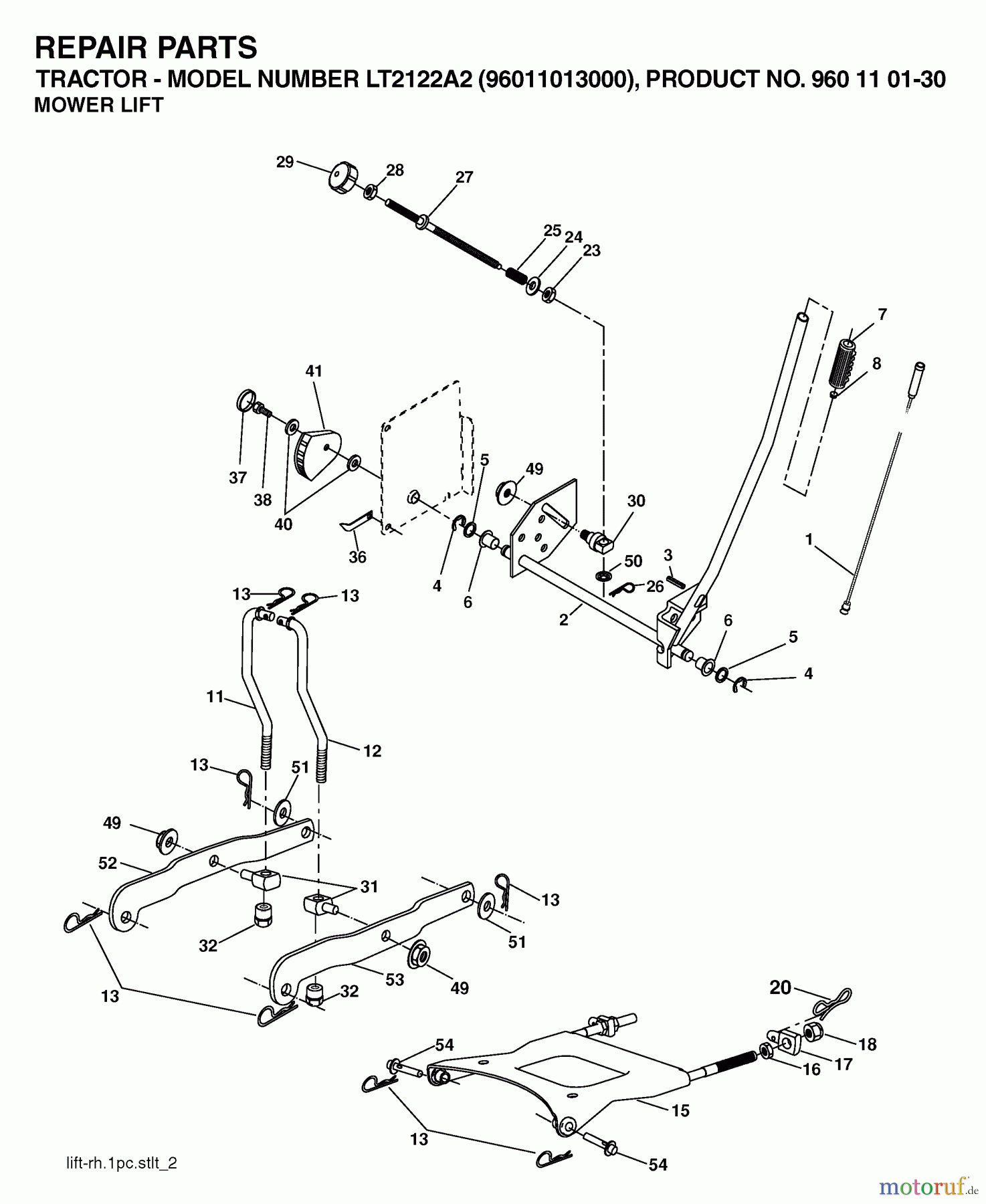  Jonsered Rasen  und Garten Traktoren LT2122 A2 (96011013000) - Jonsered Lawn & Garden Tractor (2006-06) MOWER LIFT / DECK LIFT