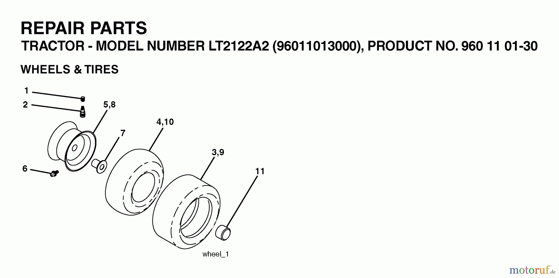  Jonsered Rasen  und Garten Traktoren LT2122 A2 (96011013000) - Jonsered Lawn & Garden Tractor (2006-06) WHEELS TIRES
