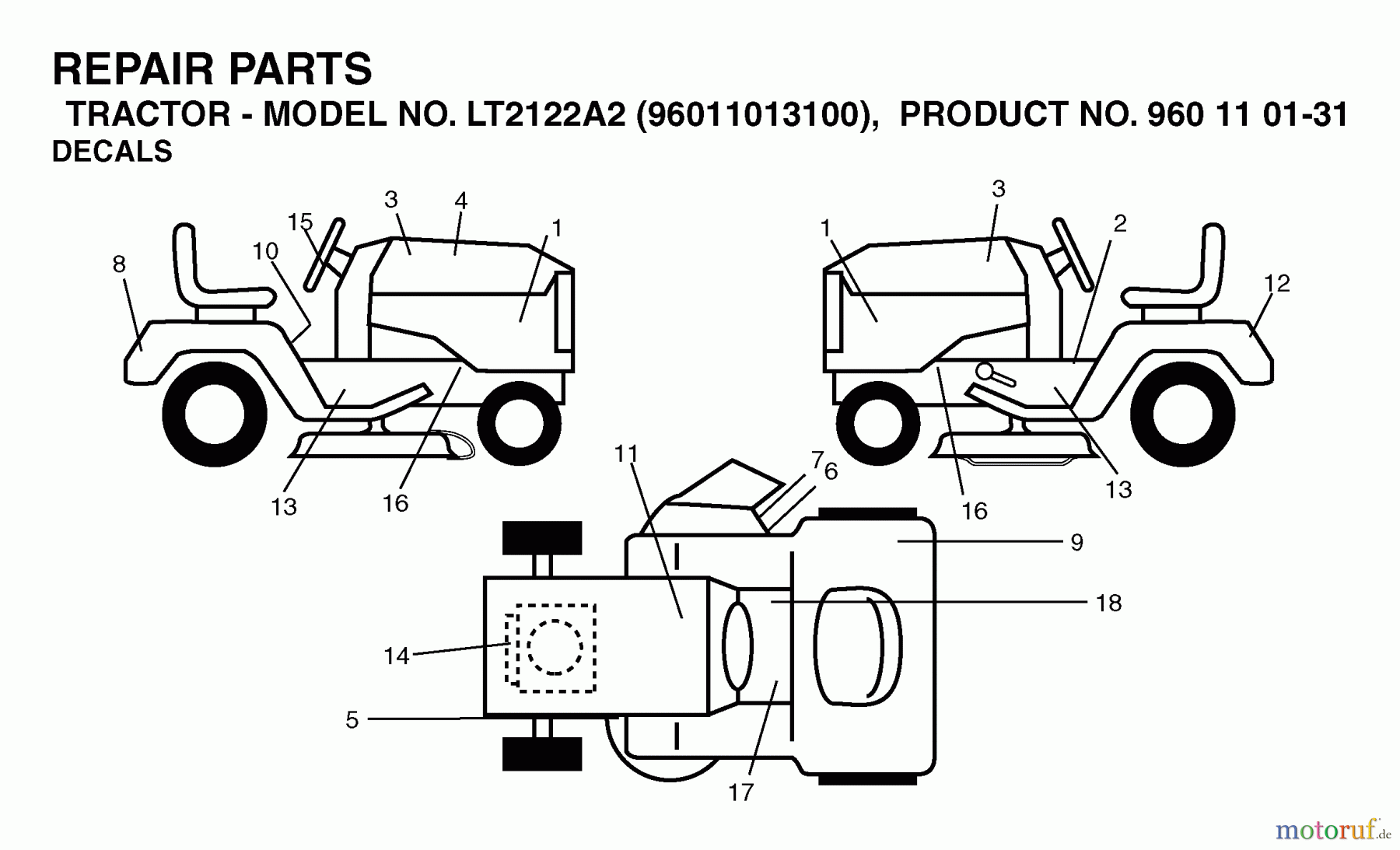 Jonsered Rasen  und Garten Traktoren LT2122 A2 (96011013100) - Jonsered Lawn & Garden Tractor (2006-04) DECALS