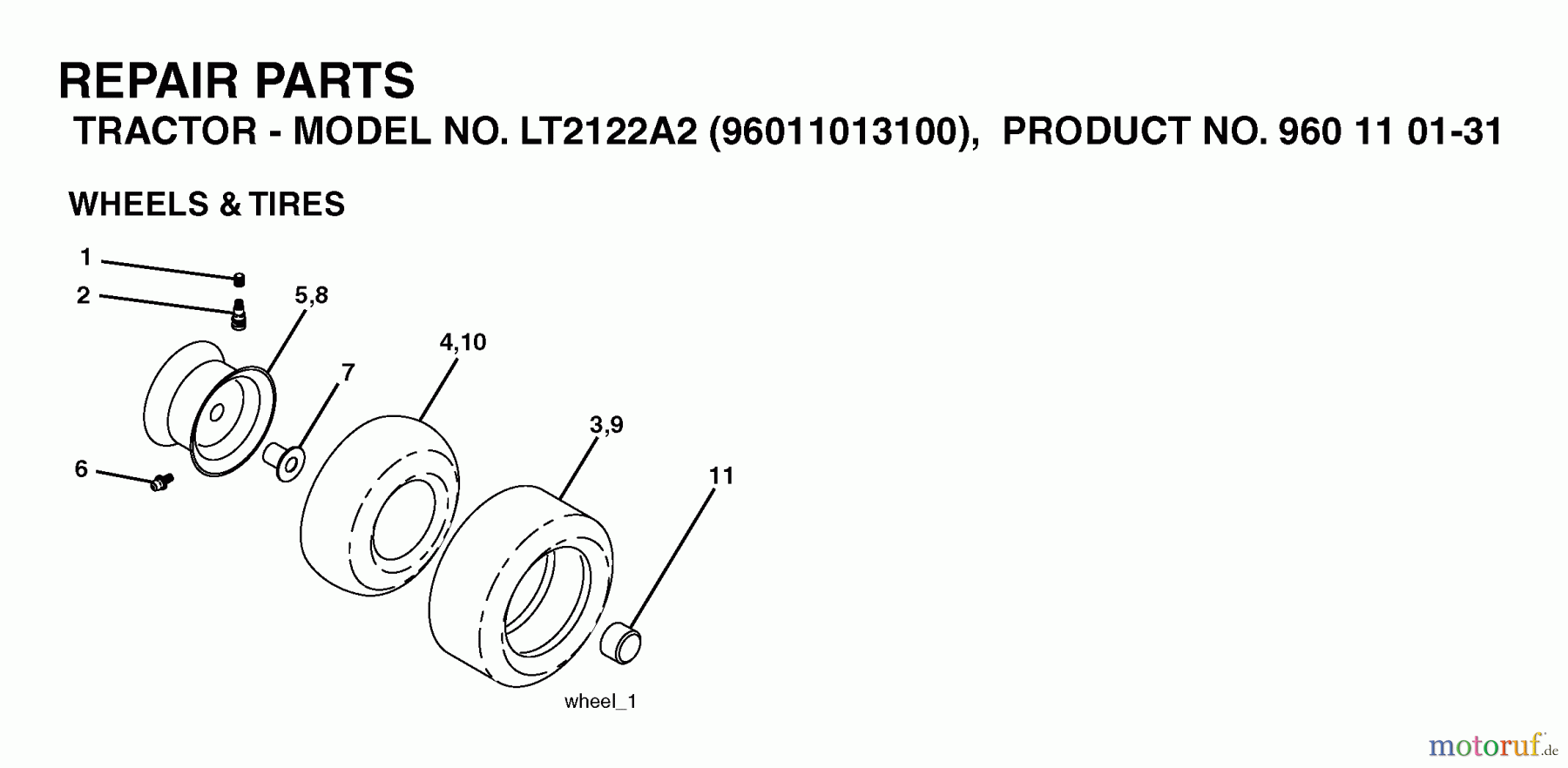  Jonsered Rasen  und Garten Traktoren LT2122 A2 (96011013100) - Jonsered Lawn & Garden Tractor (2006-04) WHEELS TIRES
