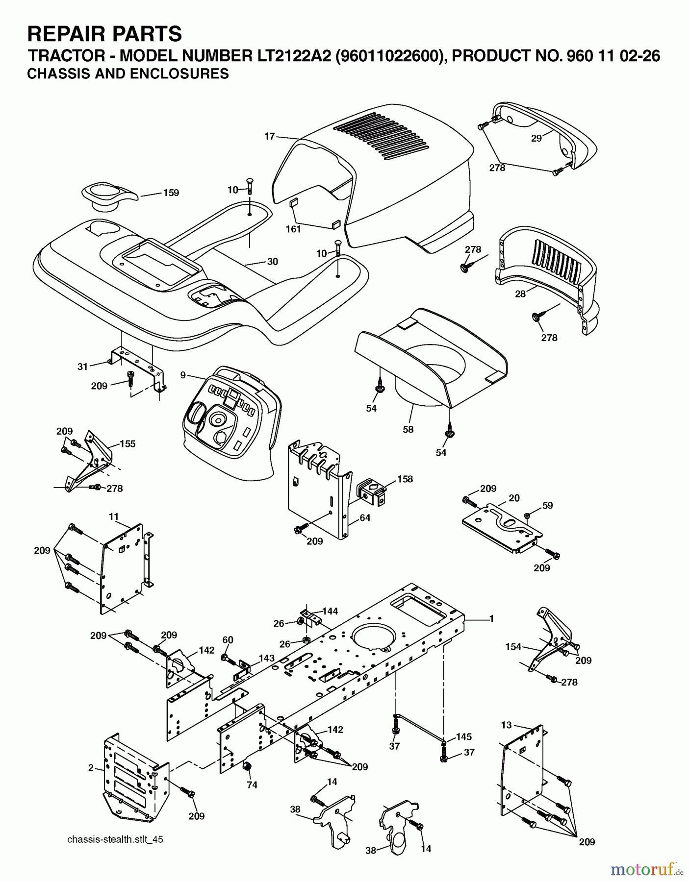 Jonsered Rasen und Garten Traktoren LT2122 A2 (96011022600) - Jonsered Lawn & Garden Tractor (2006-03) CHASSIS ENCLOSURES