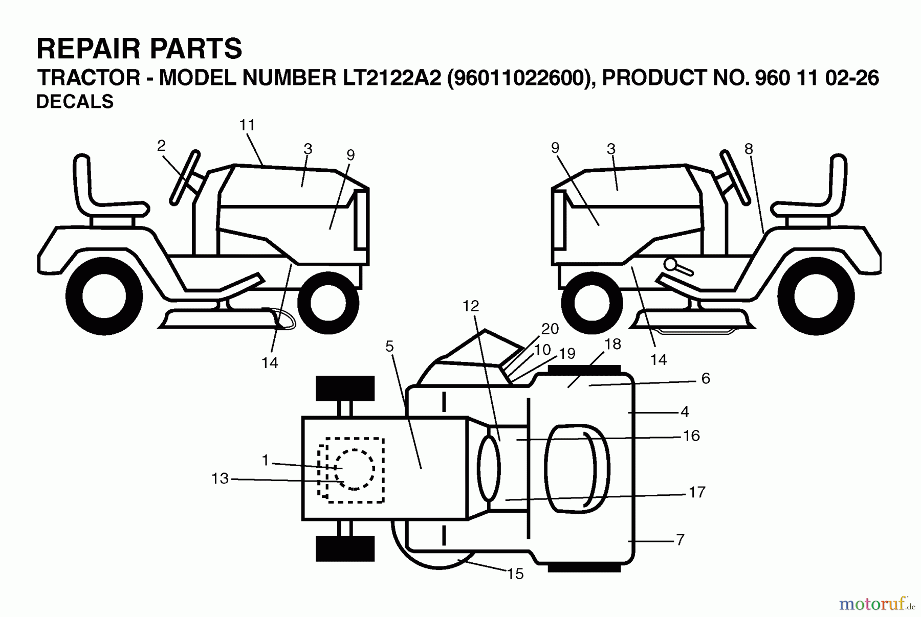 Jonsered Rasen und Garten Traktoren LT2122 A2 (96011022600) - Jonsered Lawn & Garden Tractor (2006-03) DECALS