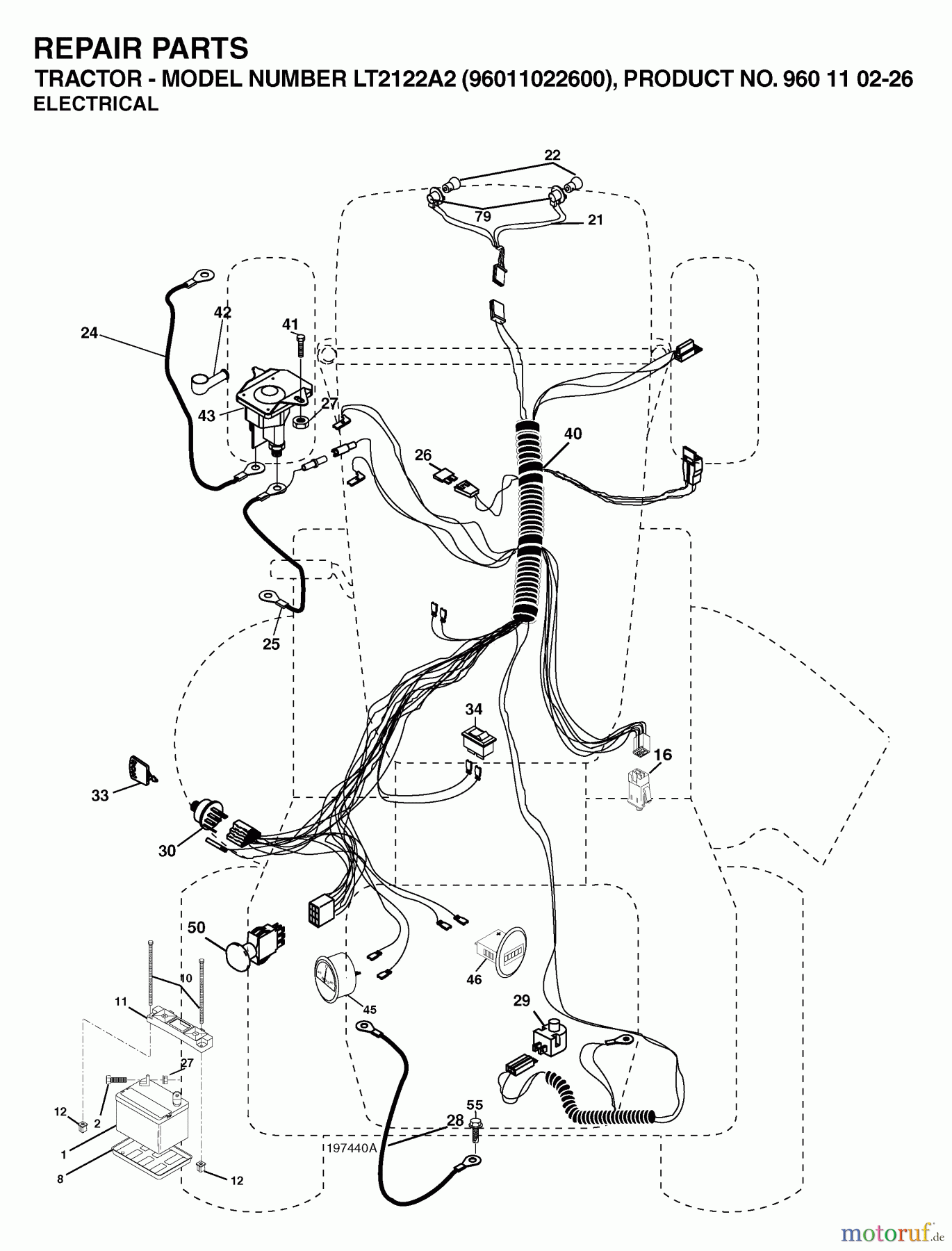 Jonsered Rasen  und Garten Traktoren LT2122 A2 (96011022600) - Jonsered Lawn & Garden Tractor (2006-03) ELECTRICAL