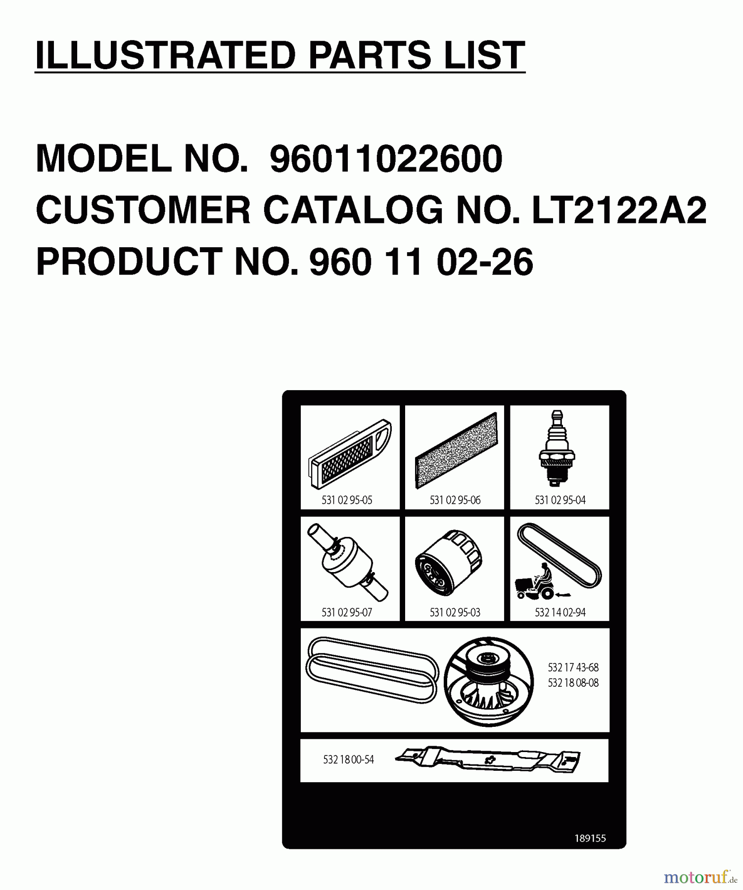  Jonsered Rasen  und Garten Traktoren LT2122 A2 (96011022600) - Jonsered Lawn & Garden Tractor (2006-03) FREQUENTLY USED PARTS