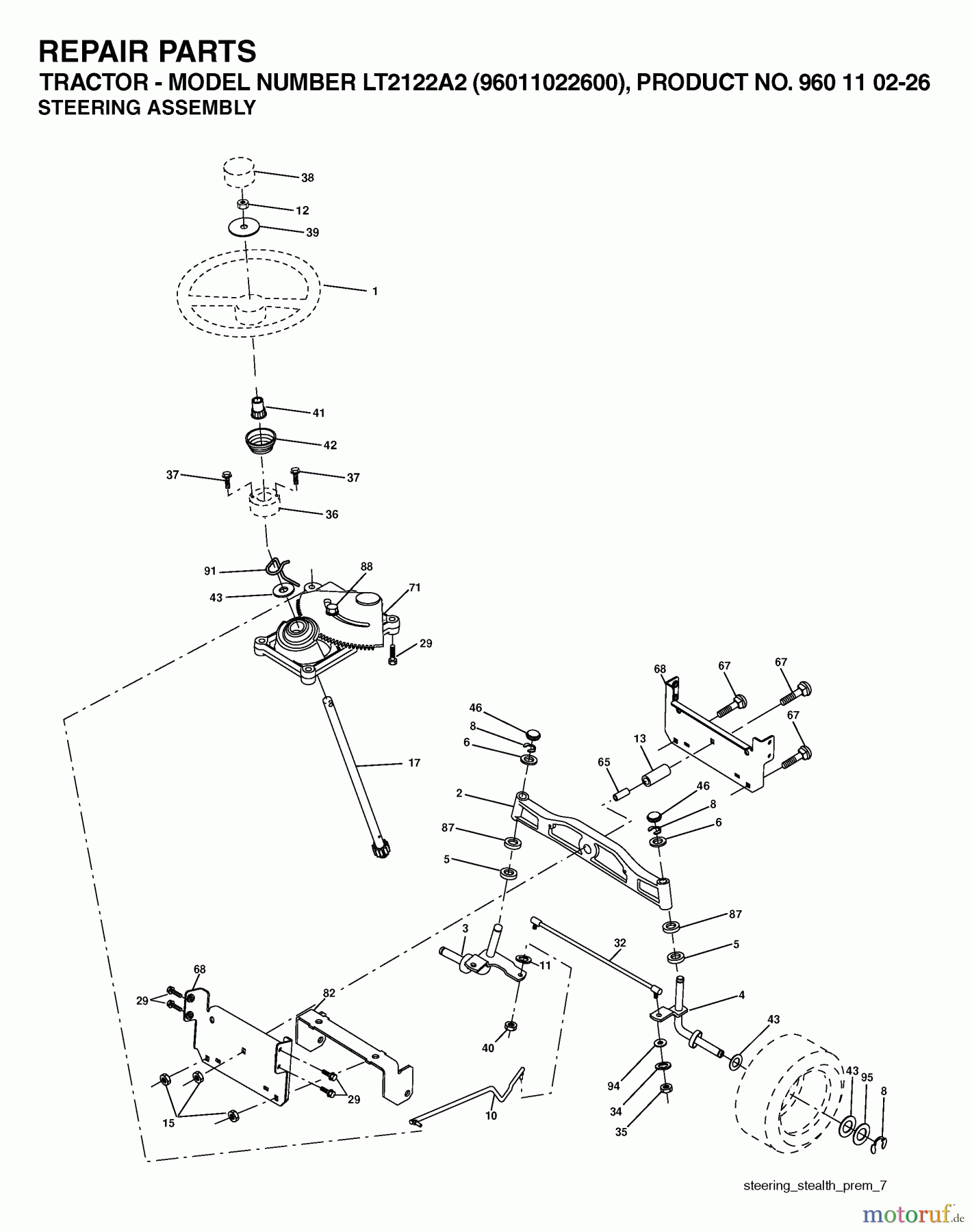  Jonsered Rasen  und Garten Traktoren LT2122 A2 (96011022600) - Jonsered Lawn & Garden Tractor (2006-03) STEERING