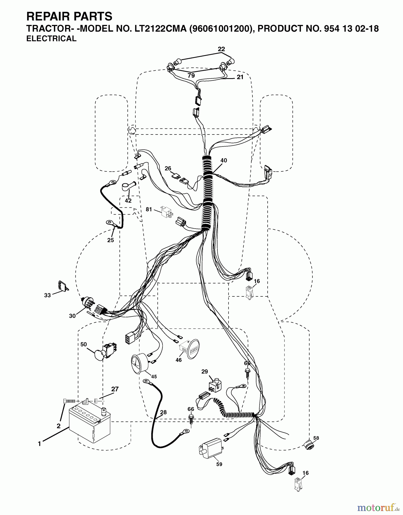  Jonsered Rasen  und Garten Traktoren LT2122 CMA (96061001200) - Jonsered Lawn & Garden Tractor (2005-01) ELECTRICAL
