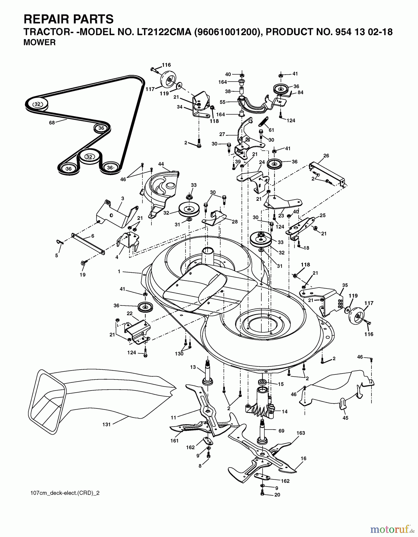 Jonsered Rasen und Garten Traktoren LT2122 CMA (96061001200) - Jonsered Lawn & Garden Tractor (2005-01) MOWER DECK / CUTTING DECK