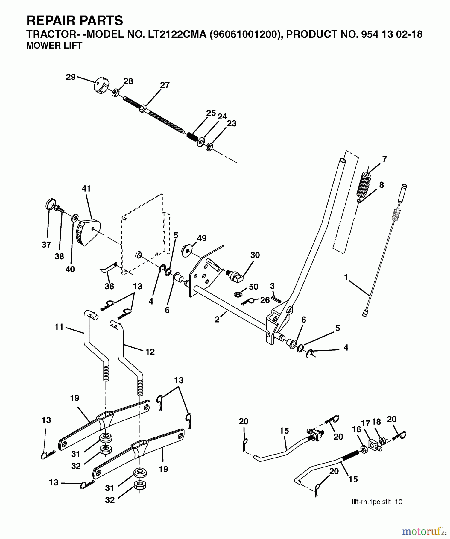 Jonsered Rasen und Garten Traktoren LT2122 CMA (96061001200) - Jonsered Lawn & Garden Tractor (2005-01) MOWER LIFT / DECK LIFT