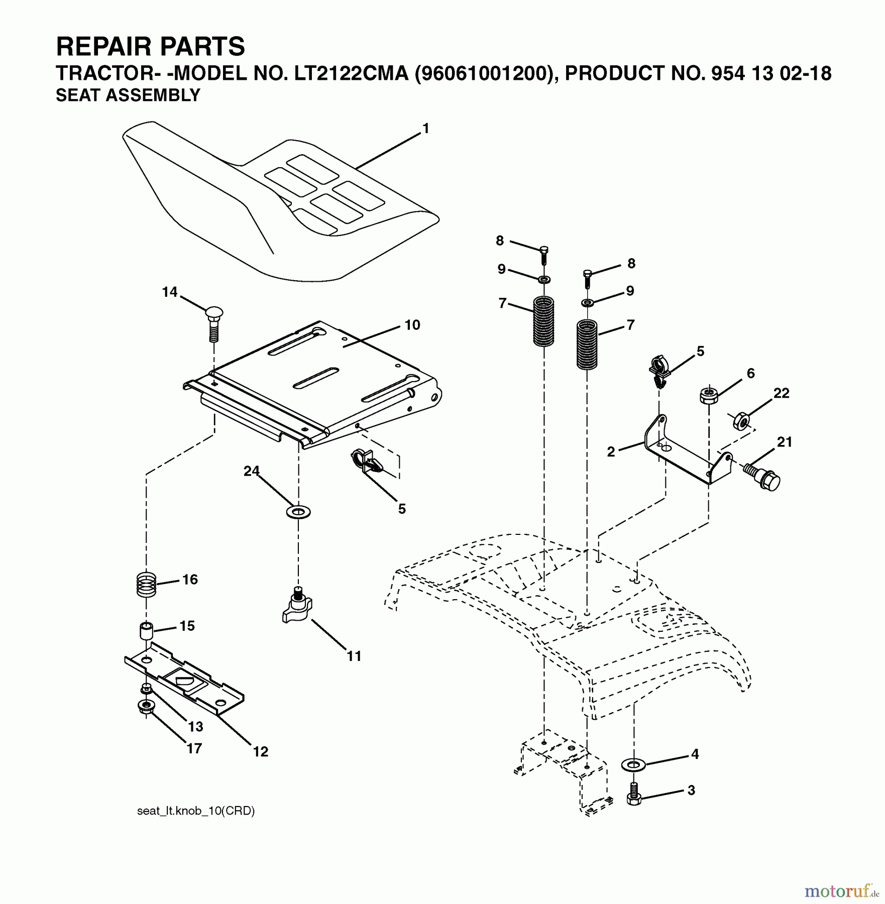 Jonsered Rasen und Garten Traktoren LT2122 CMA (96061001200) - Jonsered Lawn & Garden Tractor (2005-01) SEAT