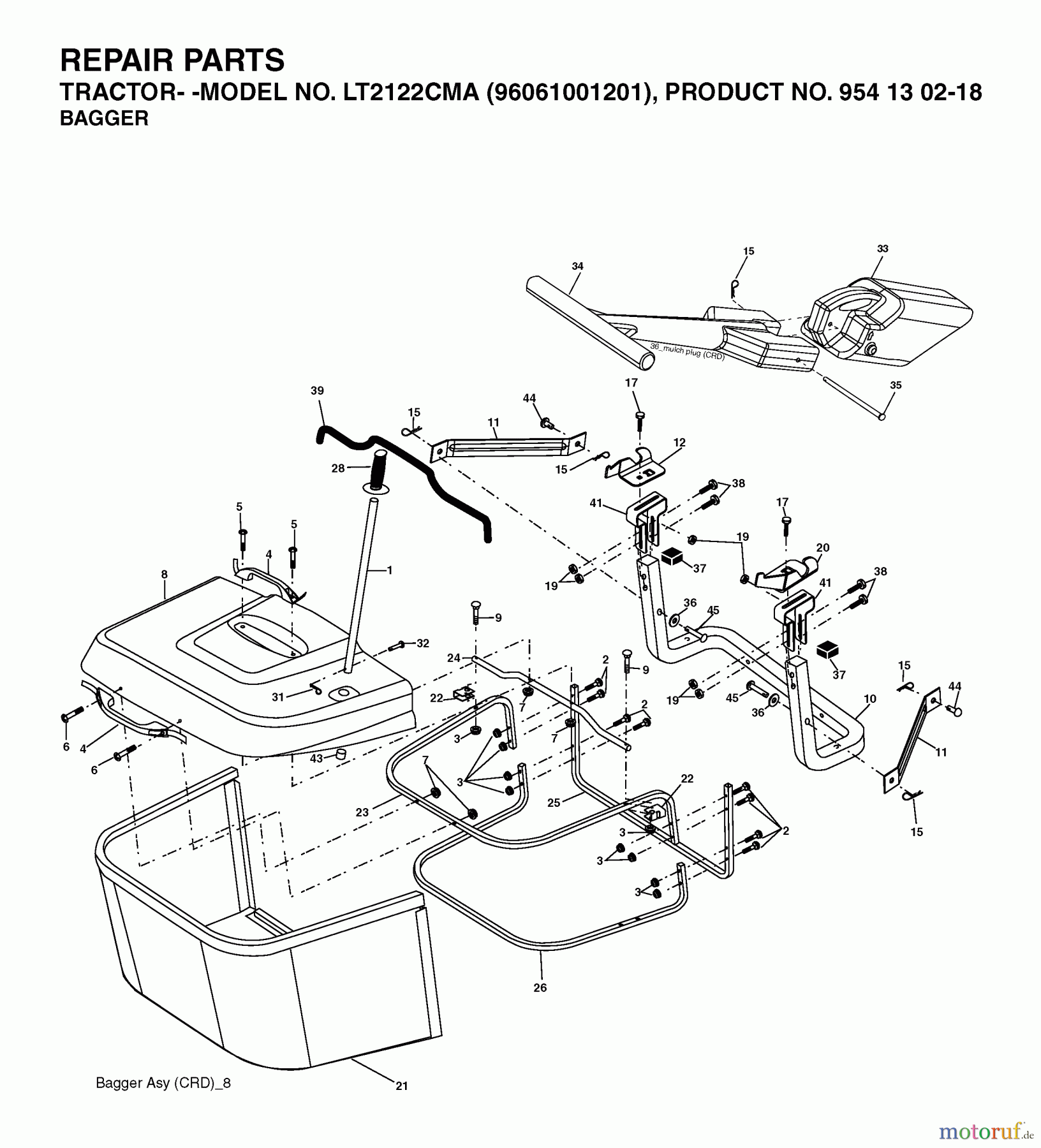  Jonsered Rasen  und Garten Traktoren LT2122 CMA (96061001201) - Jonsered Lawn & Garden Tractor (2005-04) BAGGER