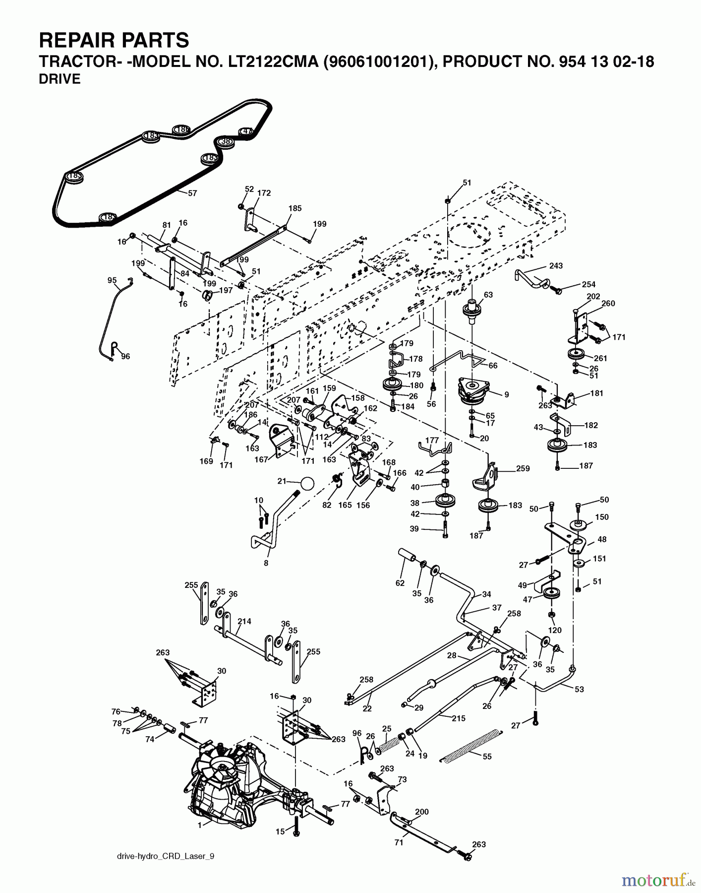  Jonsered Rasen  und Garten Traktoren LT2122 CMA (96061001201) - Jonsered Lawn & Garden Tractor (2005-04) DRIVE