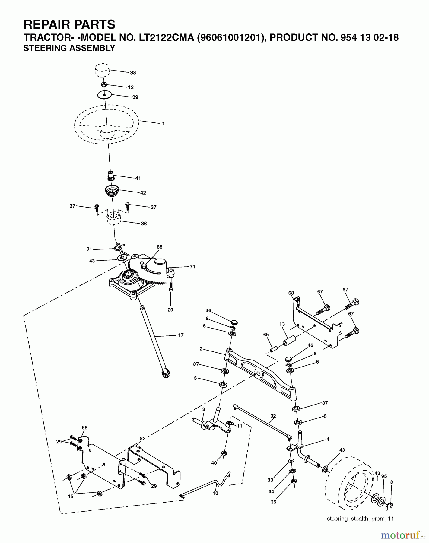 Jonsered Rasen und Garten Traktoren LT2122 CMA (96061001201) - Jonsered Lawn & Garden Tractor (2005-04) STEERING