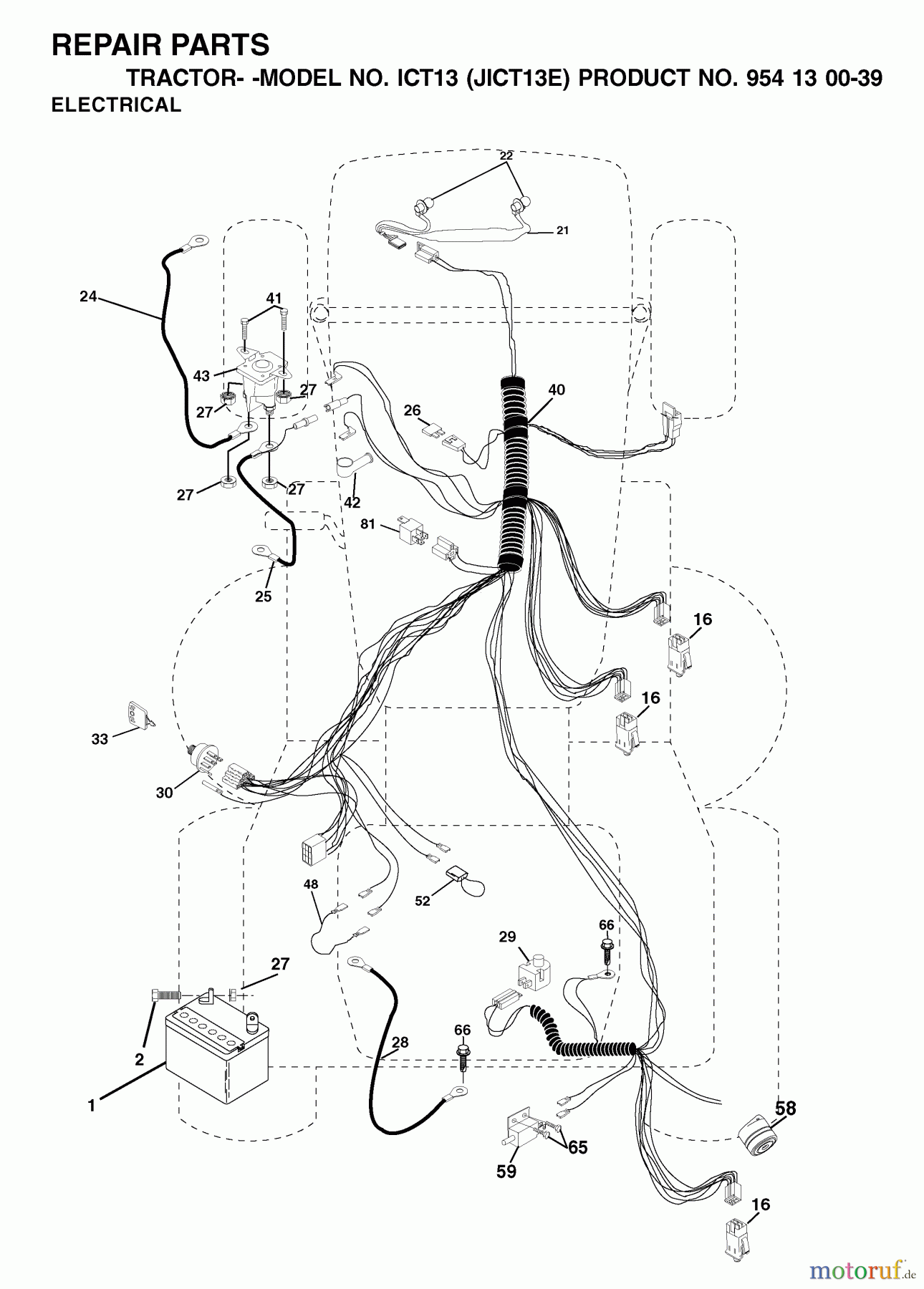 Jonsered Rasen und Garten Traktoren ICT13 (JICT13E, 954130039) - Jonsered Lawn & Garden Tractor (2001-09) ELECTRICAL