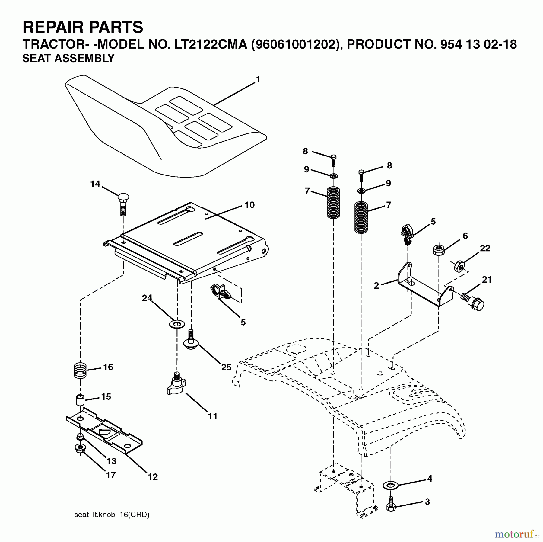  Jonsered Rasen  und Garten Traktoren LT2122 CMA (96061001202) - Jonsered Lawn & Garden Tractor (2005-05) SEAT