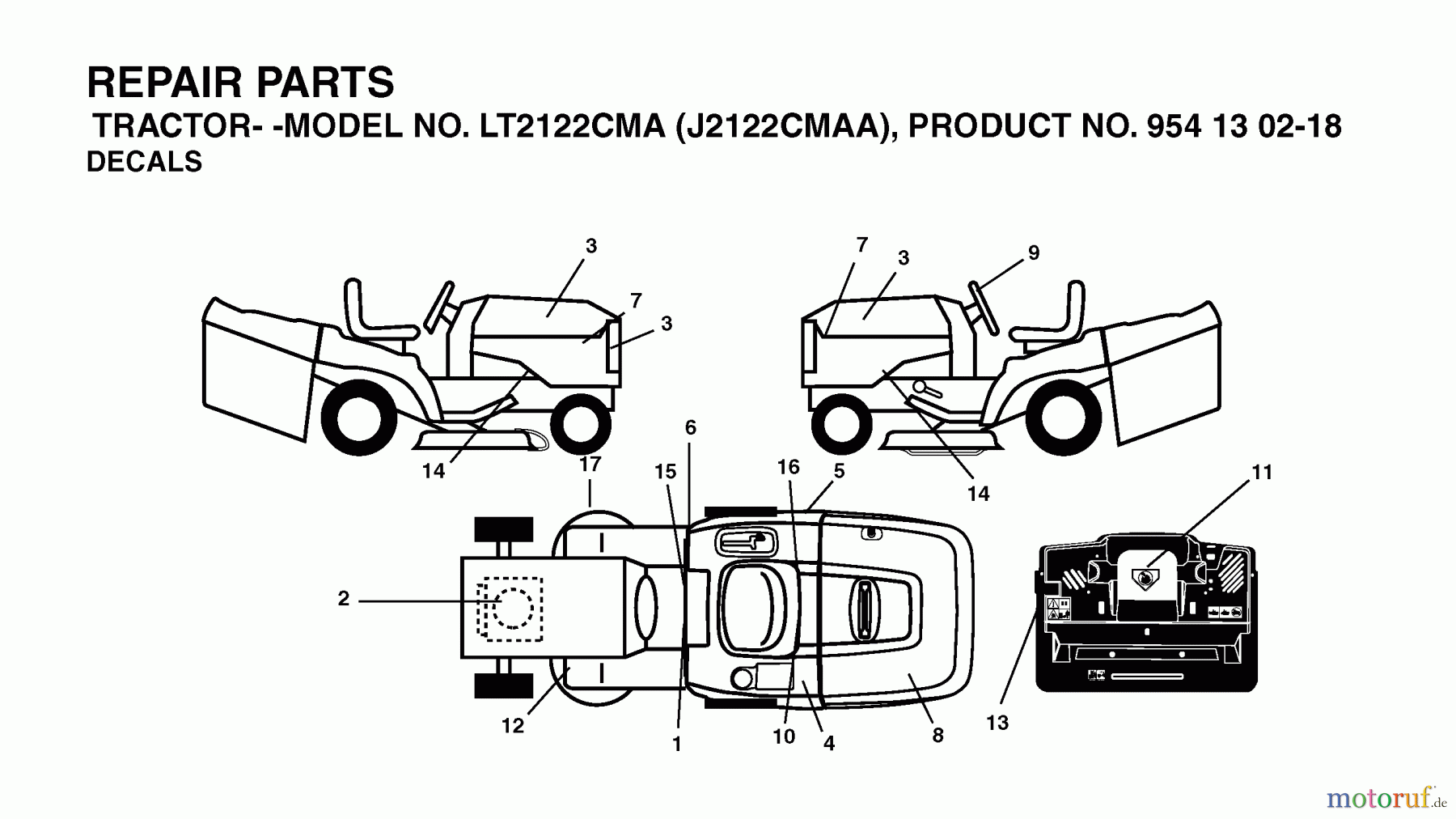 Jonsered Rasen und Garten Traktoren LT2122 CMA (J2122CMAA, 954130218) - Jonsered Lawn & Garden Tractor (2004-01) DECALS