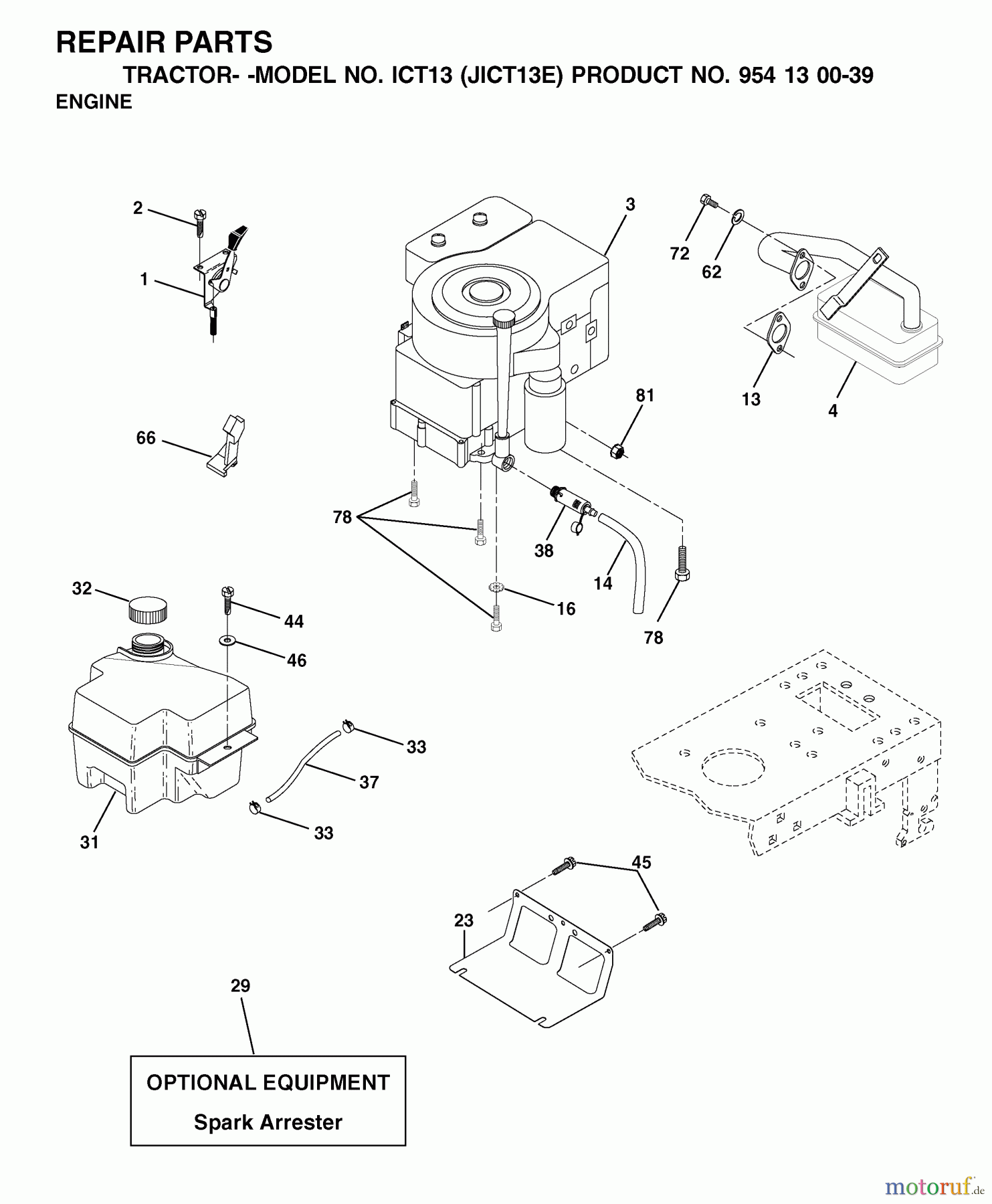 Jonsered Rasen und Garten Traktoren ICT13 (JICT13E, 954130039) - Jonsered Lawn & Garden Tractor (2001-09) ENGINE