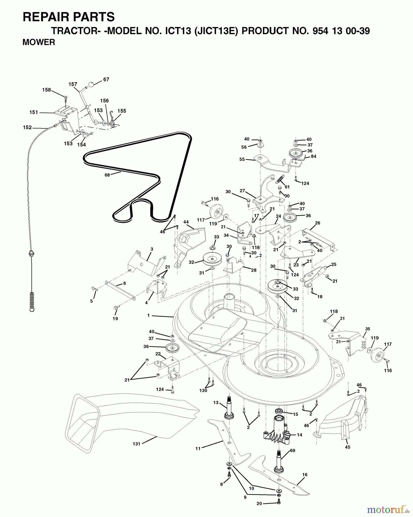 Jonsered Rasen und Garten Traktoren ICT13 (JICT13E, 954130039) - Jonsered Lawn & Garden Tractor (2001-09) MOWER DECK / CUTTING DECK