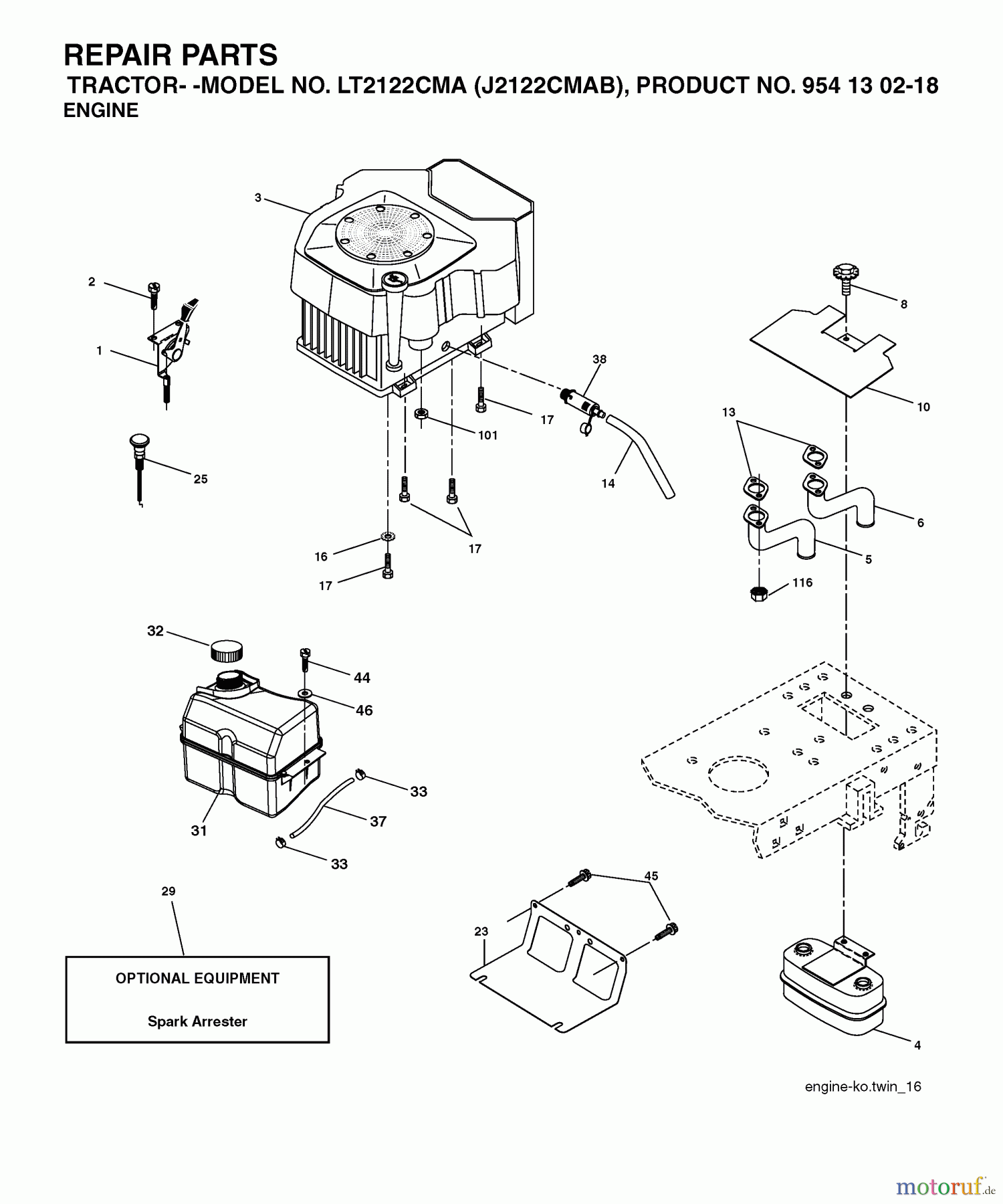  Jonsered Rasen  und Garten Traktoren LT2122 CMA (J2122CMAB, 954130218) - Jonsered Lawn & Garden Tractor (2004-06) ENGINE
