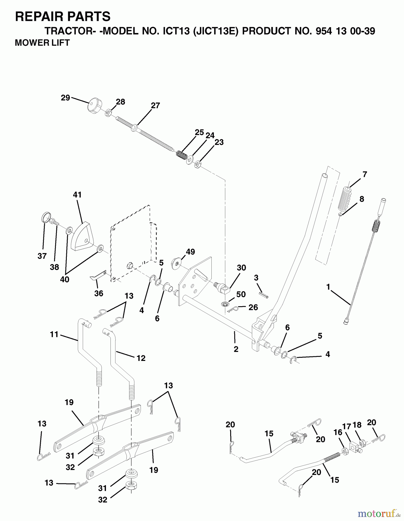 Jonsered Rasen und Garten Traktoren ICT13 (JICT13E, 954130039) - Jonsered Lawn & Garden Tractor (2001-09) MOWER LIFT / DECK LIFT