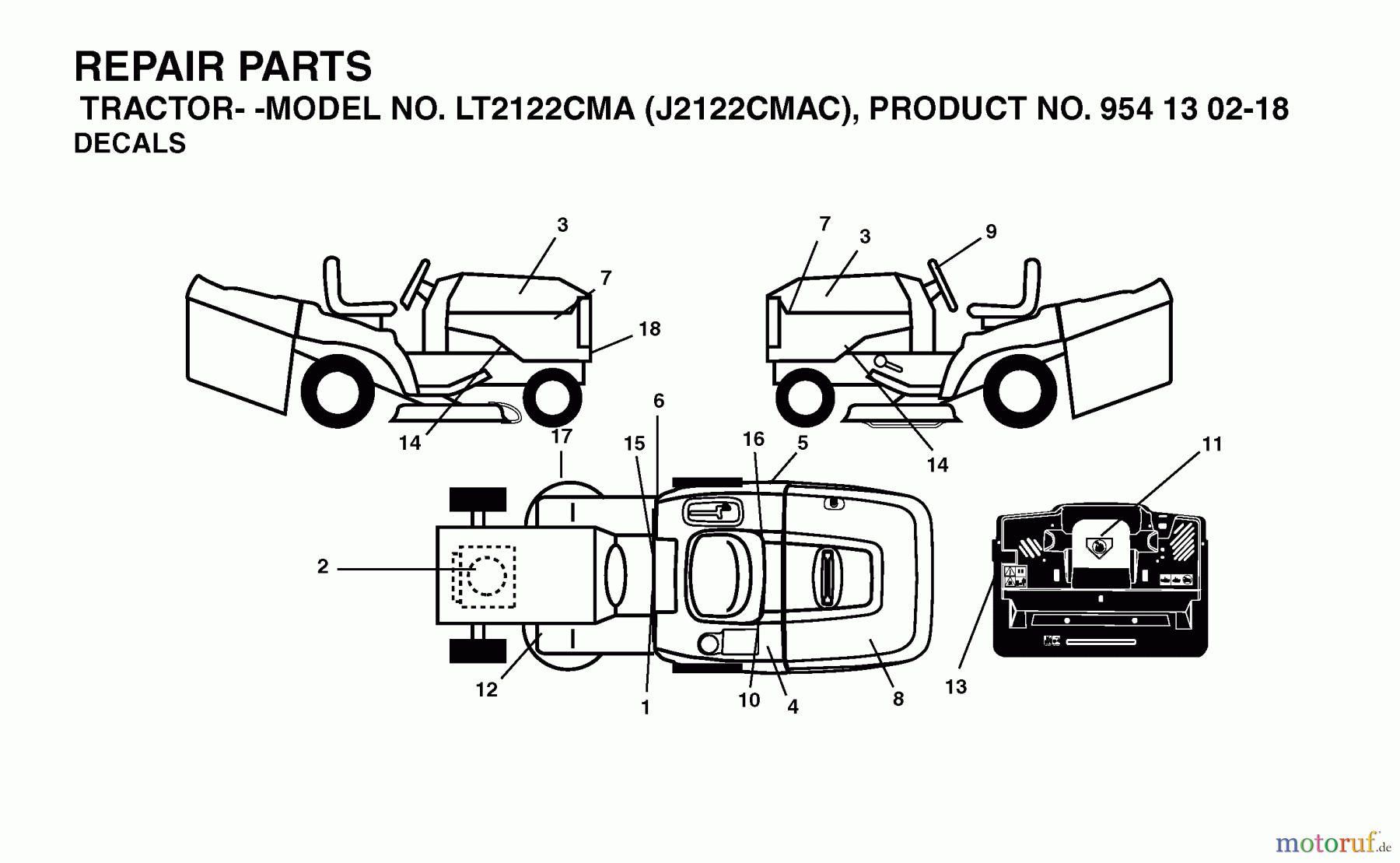  Jonsered Rasen  und Garten Traktoren LT2122 CMA (J2122CMAC, 954130218) - Jonsered Lawn & Garden Tractor (2004-06) DECALS
