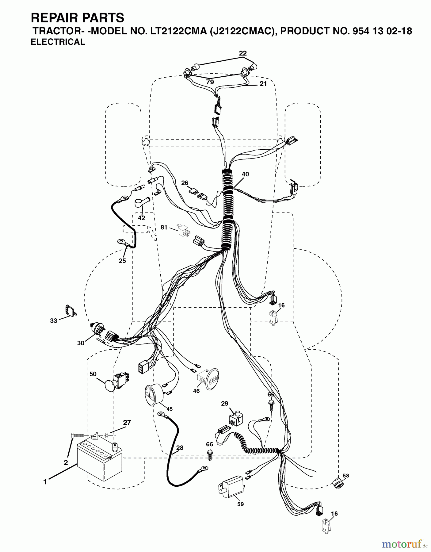  Jonsered Rasen  und Garten Traktoren LT2122 CMA (J2122CMAC, 954130218) - Jonsered Lawn & Garden Tractor (2004-06) ELECTRICAL