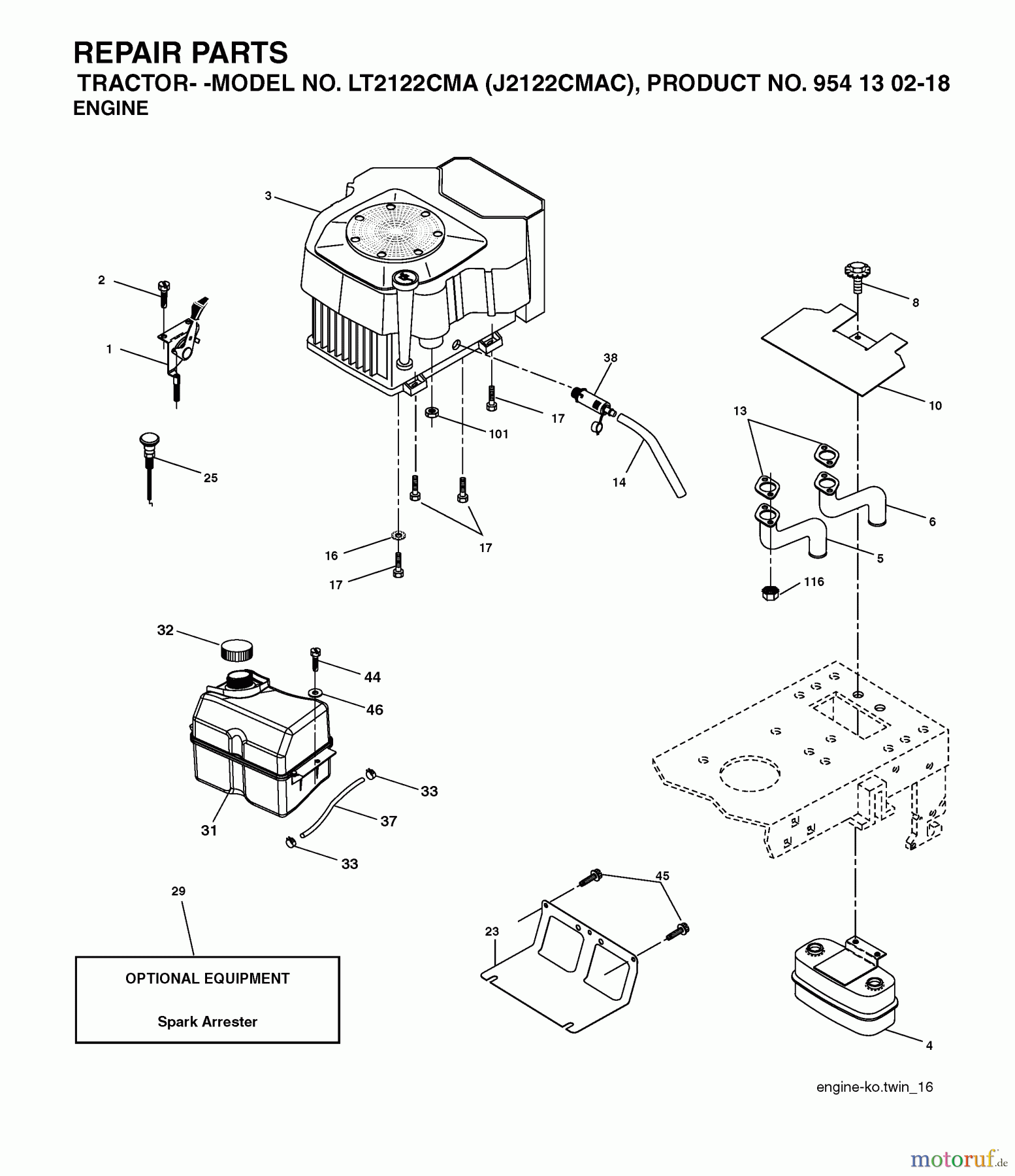  Jonsered Rasen  und Garten Traktoren LT2122 CMA (J2122CMAC, 954130218) - Jonsered Lawn & Garden Tractor (2004-06) ENGINE