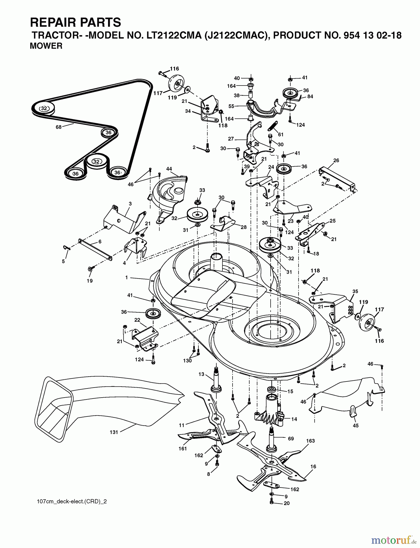 Jonsered Rasen und Garten Traktoren LT2122 CMA (J2122CMAC, 954130218) - Jonsered Lawn & Garden Tractor (2004-06) MOWER DECK / CUTTING DECK