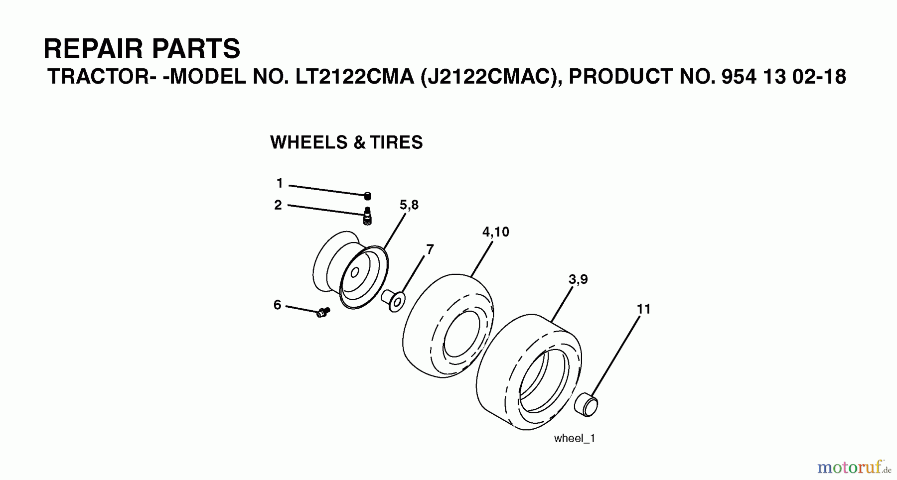Jonsered Rasen und Garten Traktoren LT2122 CMA (J2122CMAC, 954130218) - Jonsered Lawn & Garden Tractor (2004-06) WHEELS TIRES