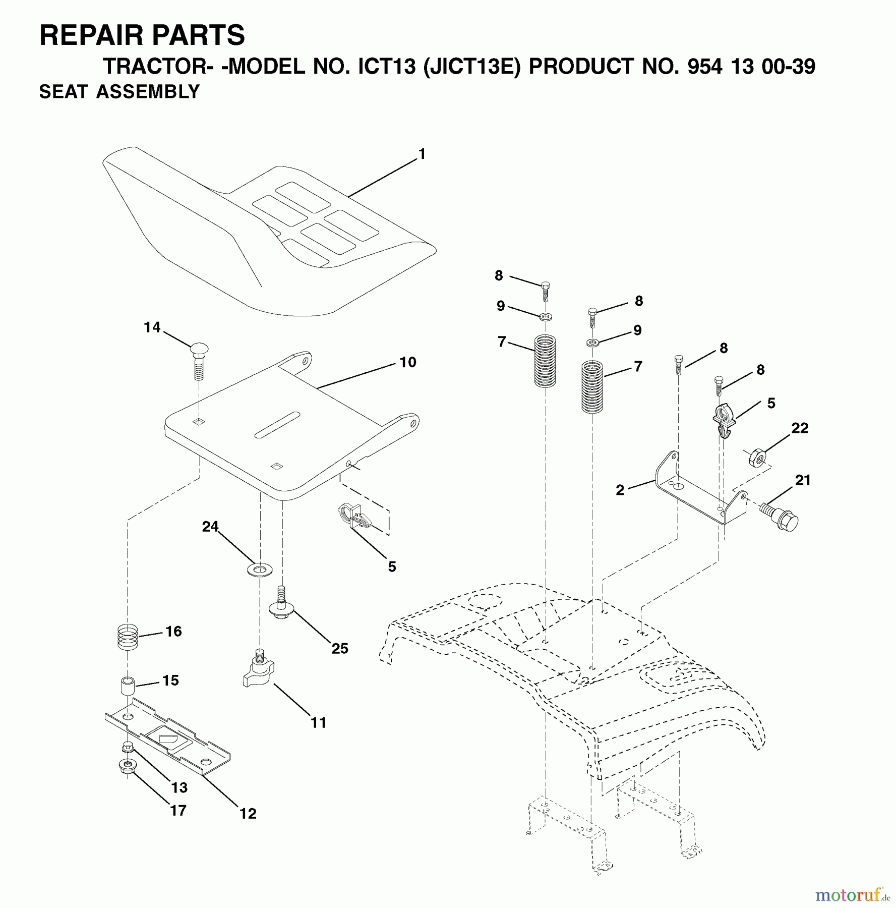 Jonsered Rasen und Garten Traktoren ICT13 (JICT13E, 954130039) - Jonsered Lawn & Garden Tractor (2001-09) SEAT