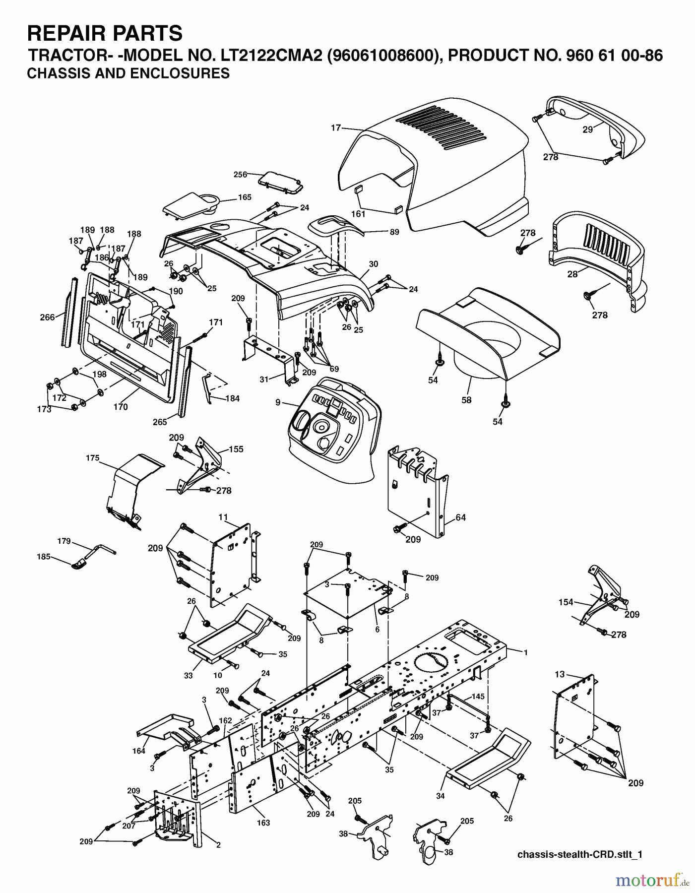 Jonsered Rasen und Garten Traktoren LT2122 CMA2 (96061008600) - Jonsered Lawn & Garden Tractor (2006-04) CHASSIS ENCLOSURES
